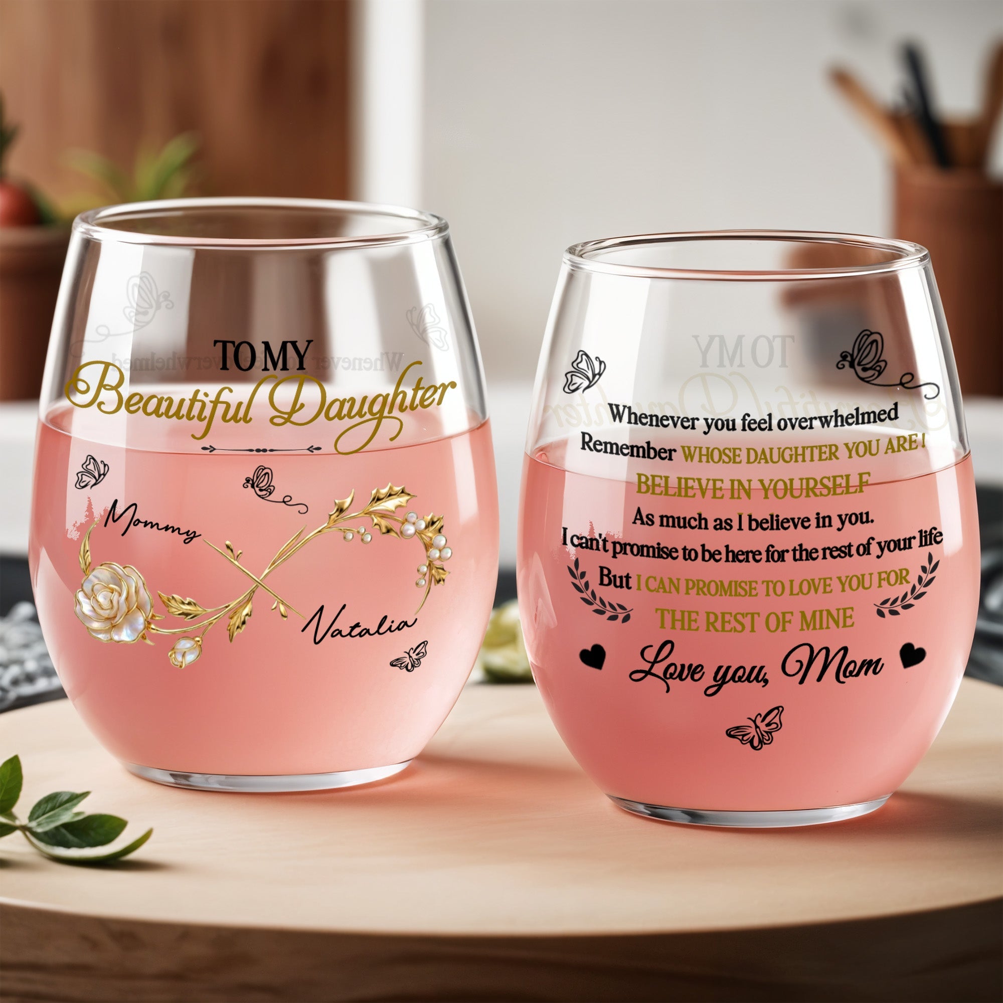 Personalized Stemless Wine Glass Custom Name Gift for Daughter Wine Glasses GradoCreations