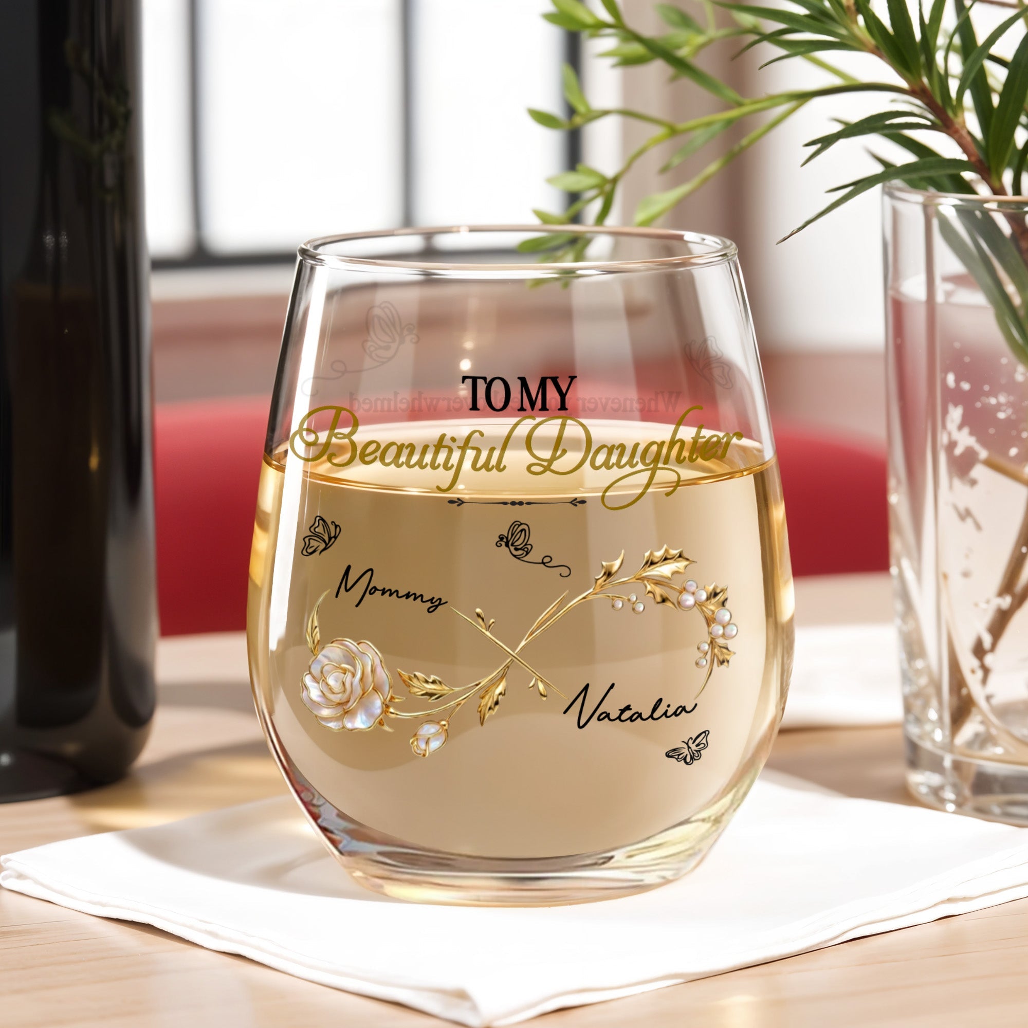 Personalized Stemless Wine Glass Custom Name Gift for Daughter Wine Glasses GradoCreations