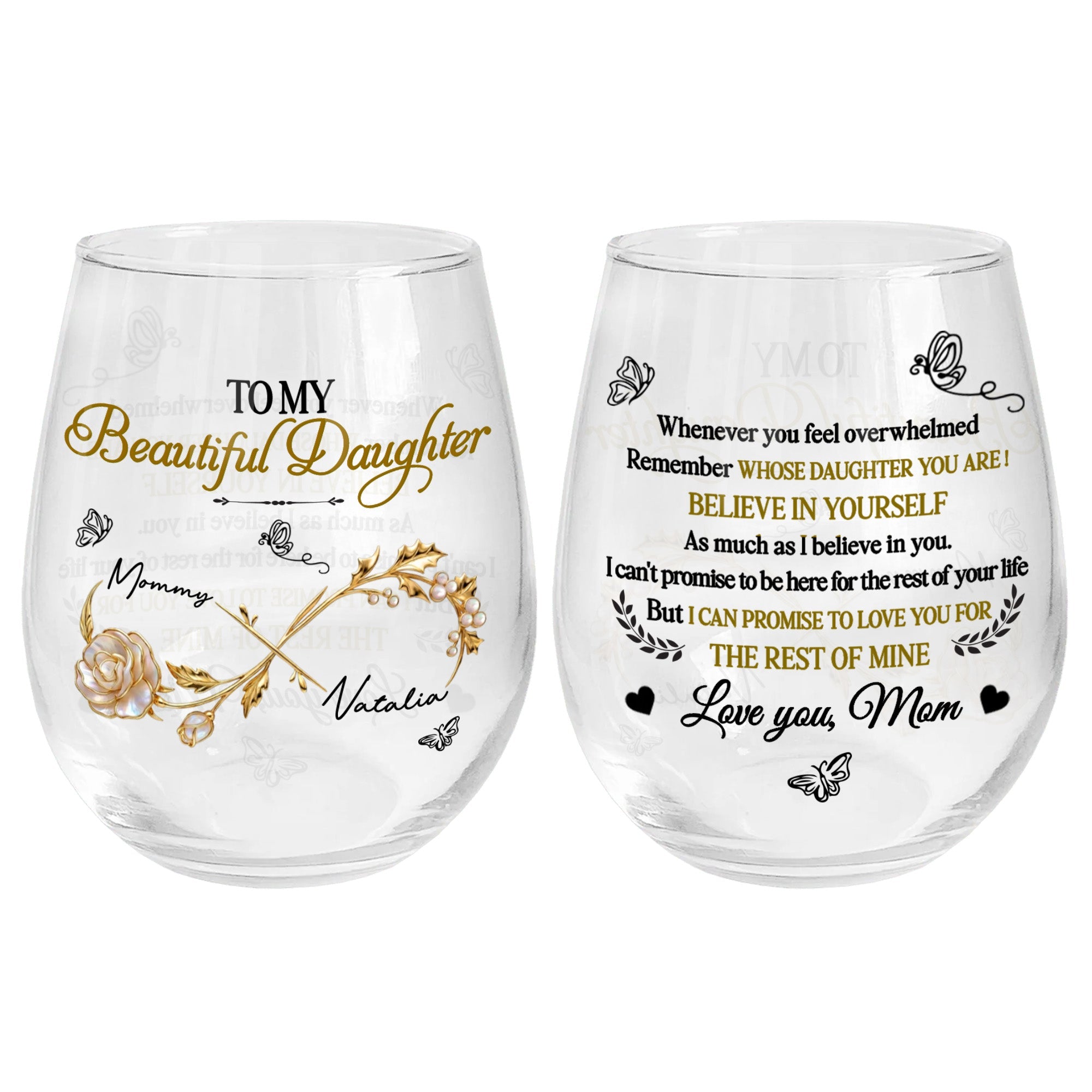 Personalized Stemless Wine Glass Custom Name Gift for Daughter Wine Glasses GradoCreations