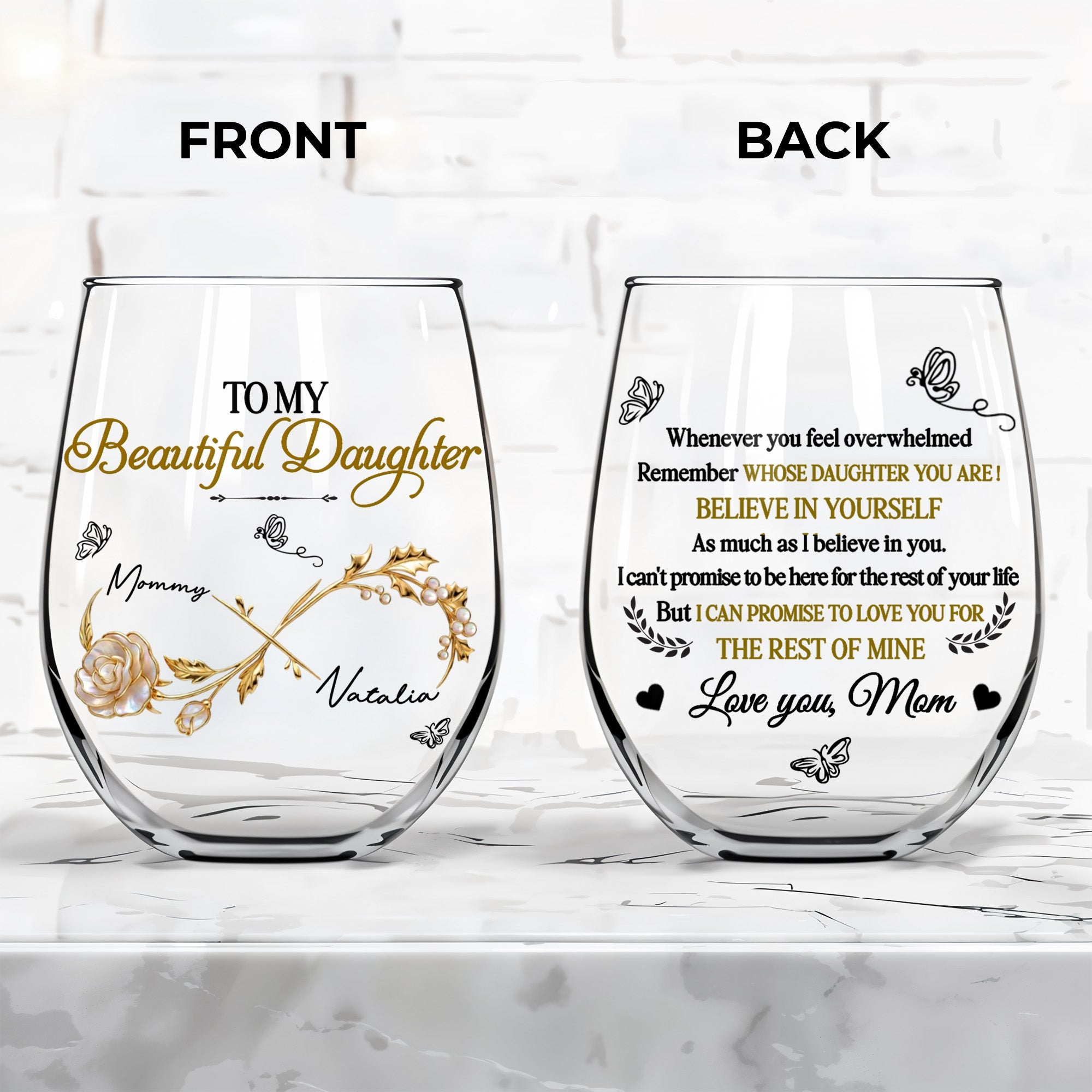 Personalized Stemless Wine Glass Custom Name Gift for Daughter Wine Glasses GradoCreations
