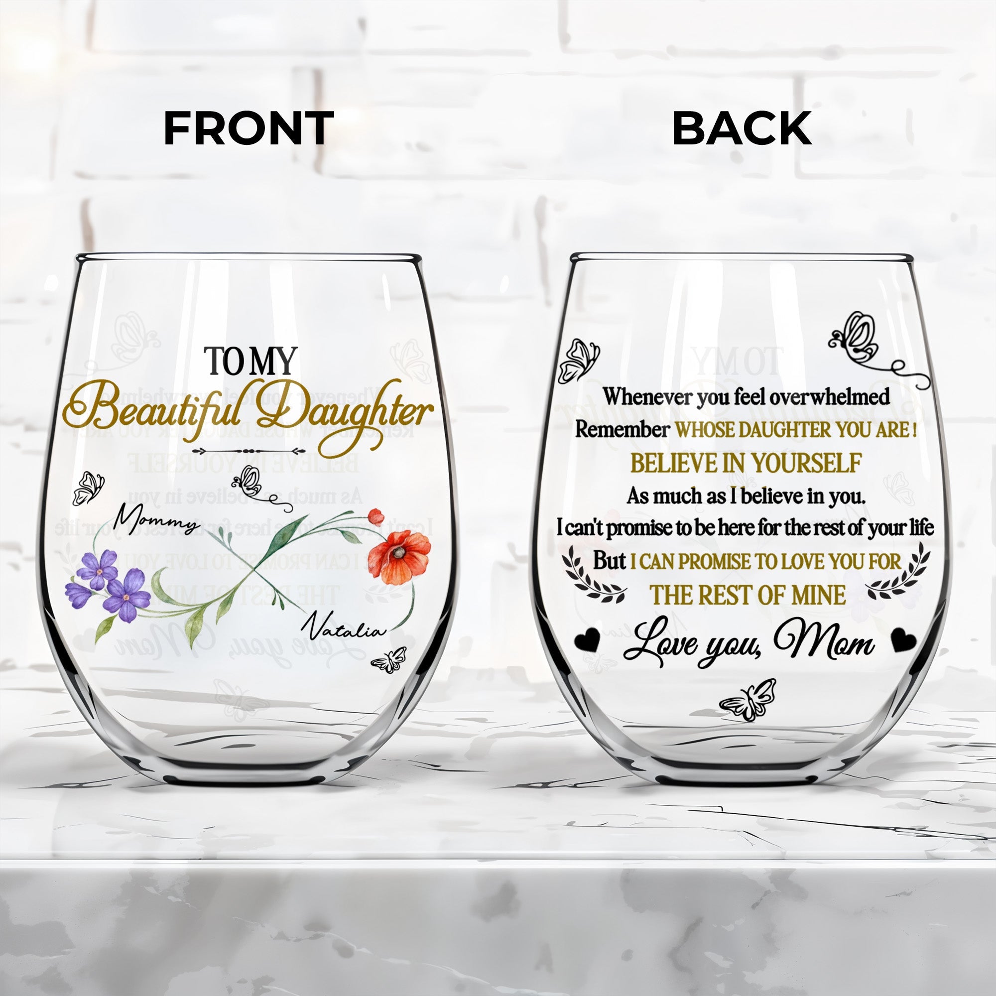 Personalized Stemless Wine Glass Custom Name for Daughter Gift Wine Glasses GradoCreations