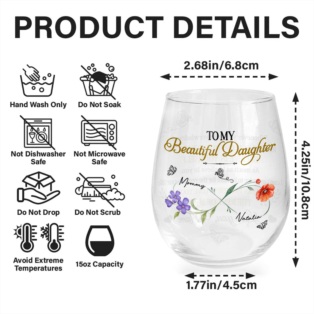 Personalized Stemless Wine Glass Custom Name for Daughter Gift Wine Glasses GradoCreations