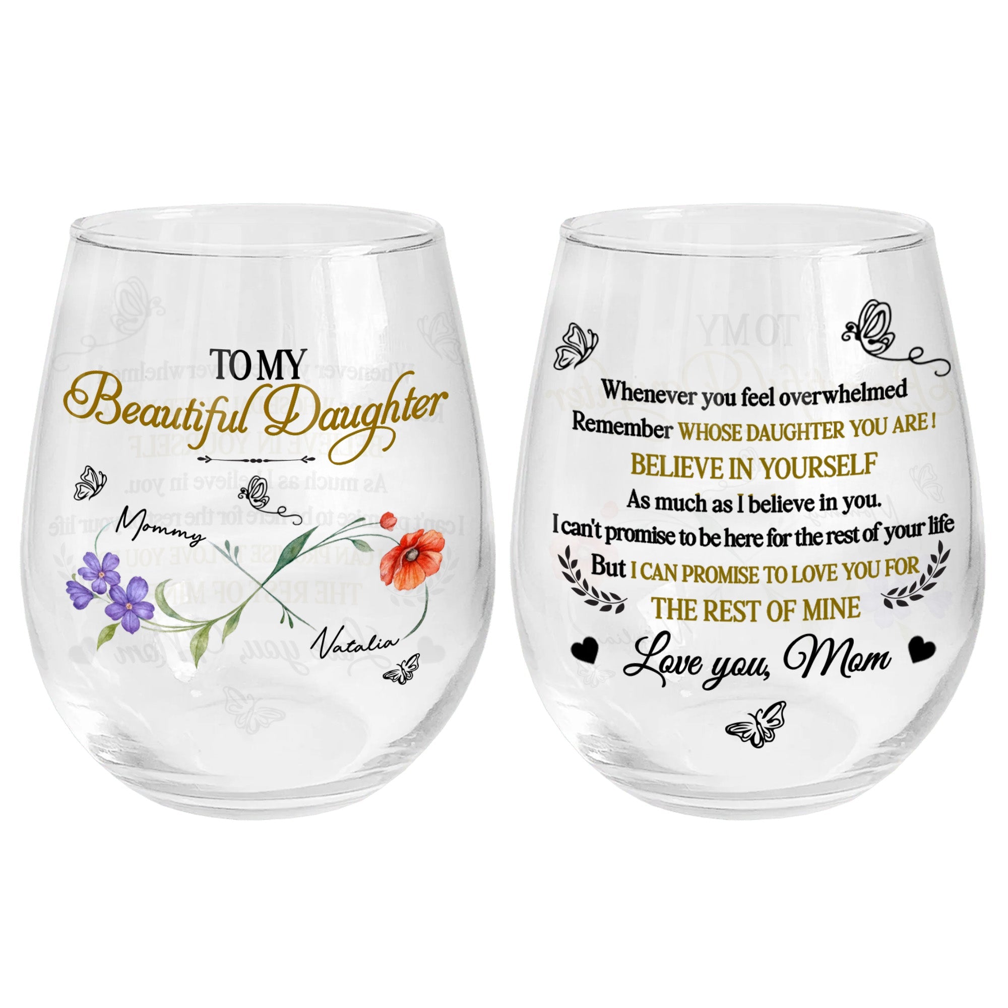 Personalized Stemless Wine Glass Custom Name for Daughter Gift Wine Glasses GradoCreations