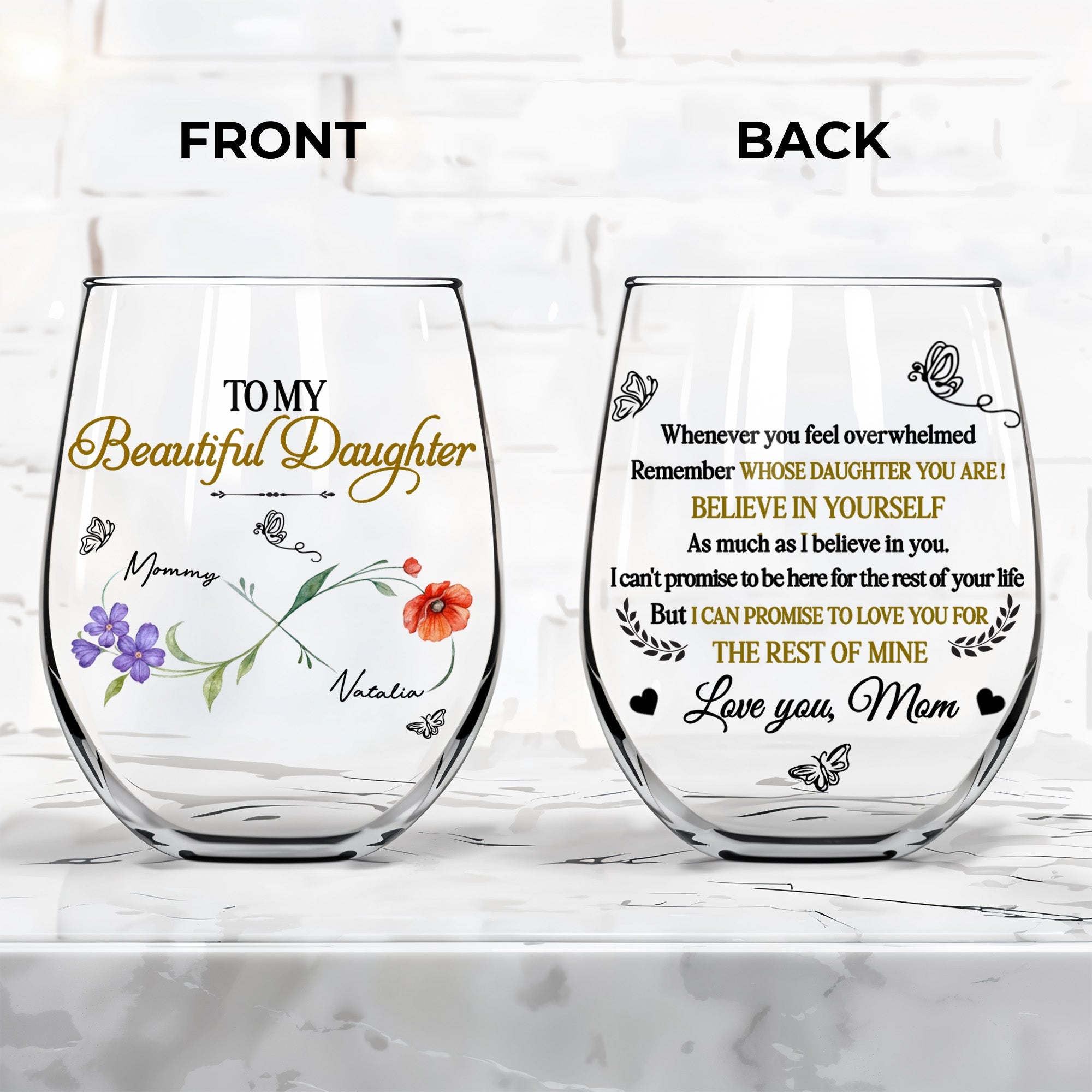 Personalized Stemless Wine Glass Custom Name for Daughter Gift Wine Glasses GradoCreations
