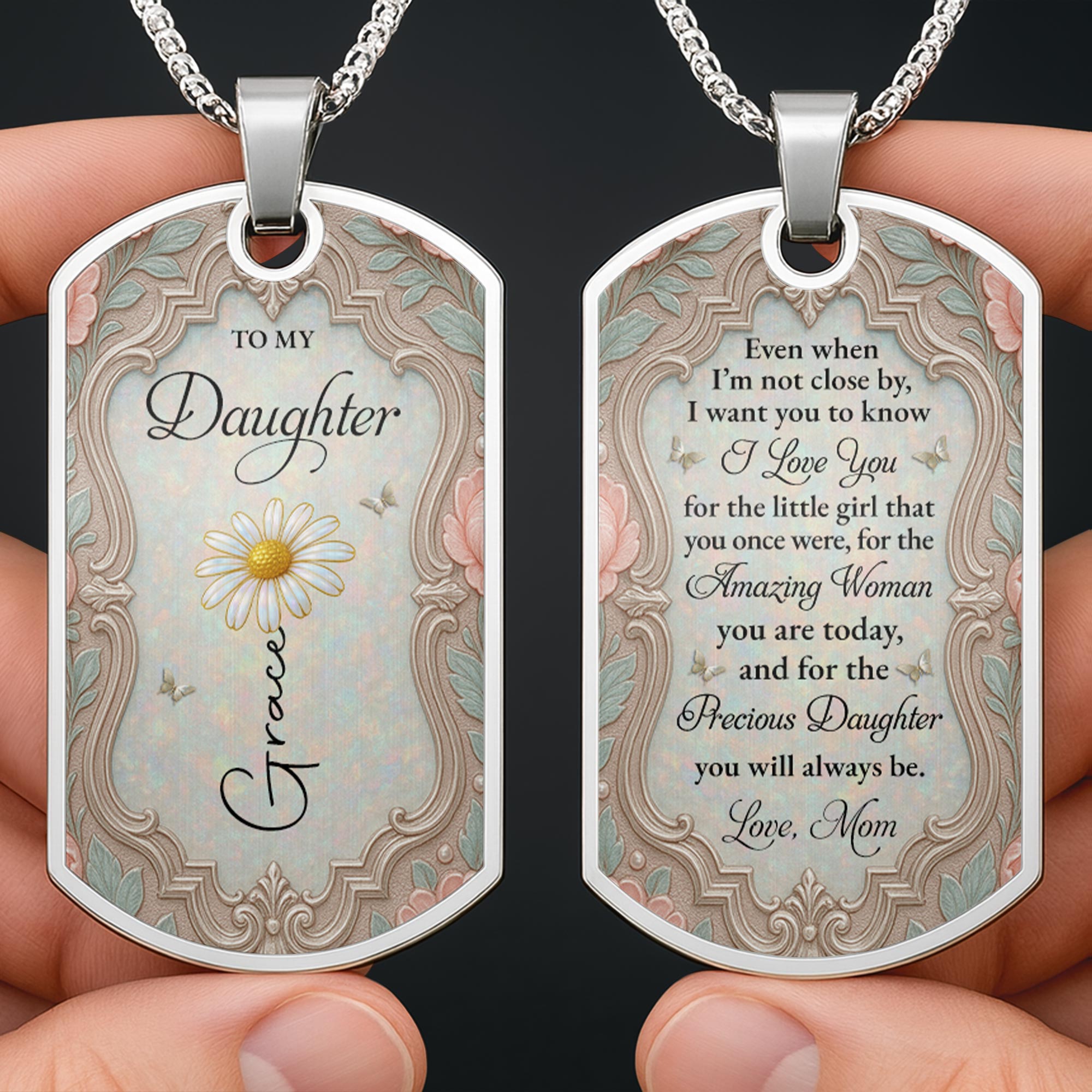 Personalized Stainless Steel Dog Tag Necklace for Daughter Gift Dog Tag Necklace GradoCreations