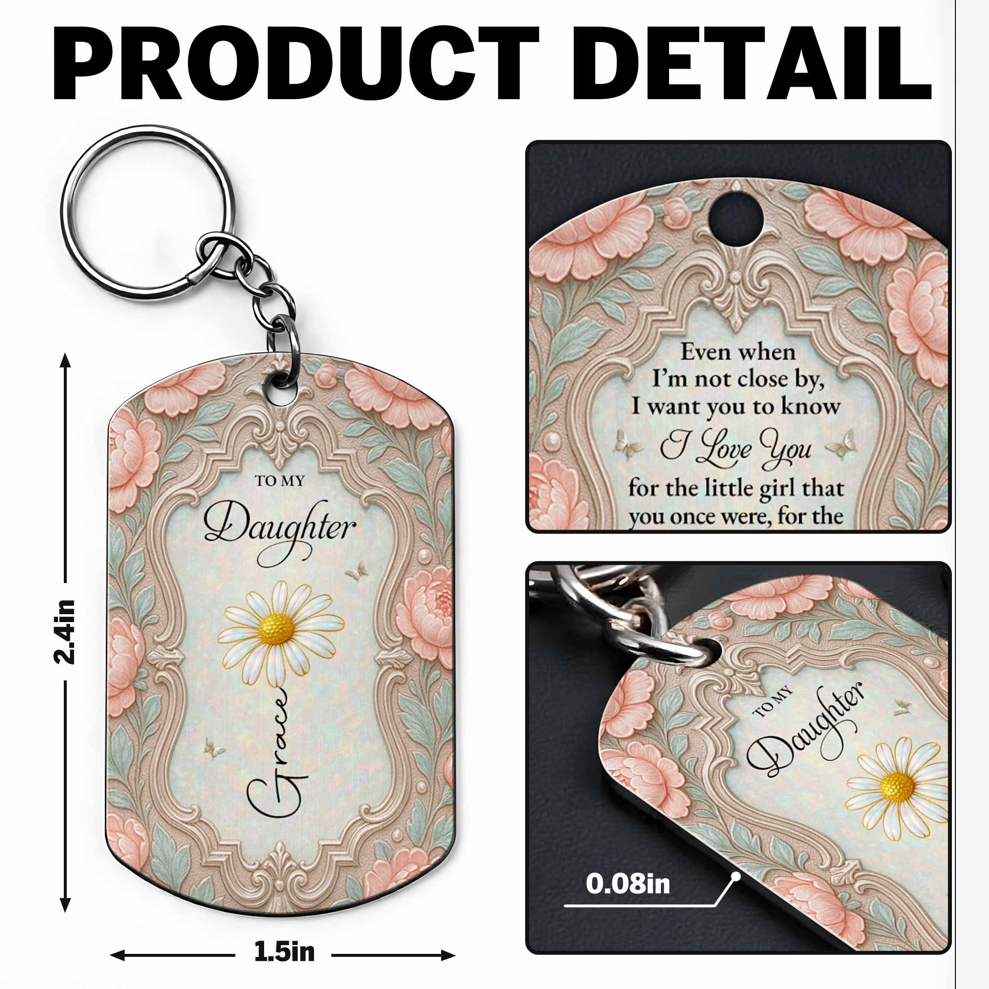 Personalized Stainless Steel Keychain for Daughter Gift Stainless Steel Keychain GradoCreations