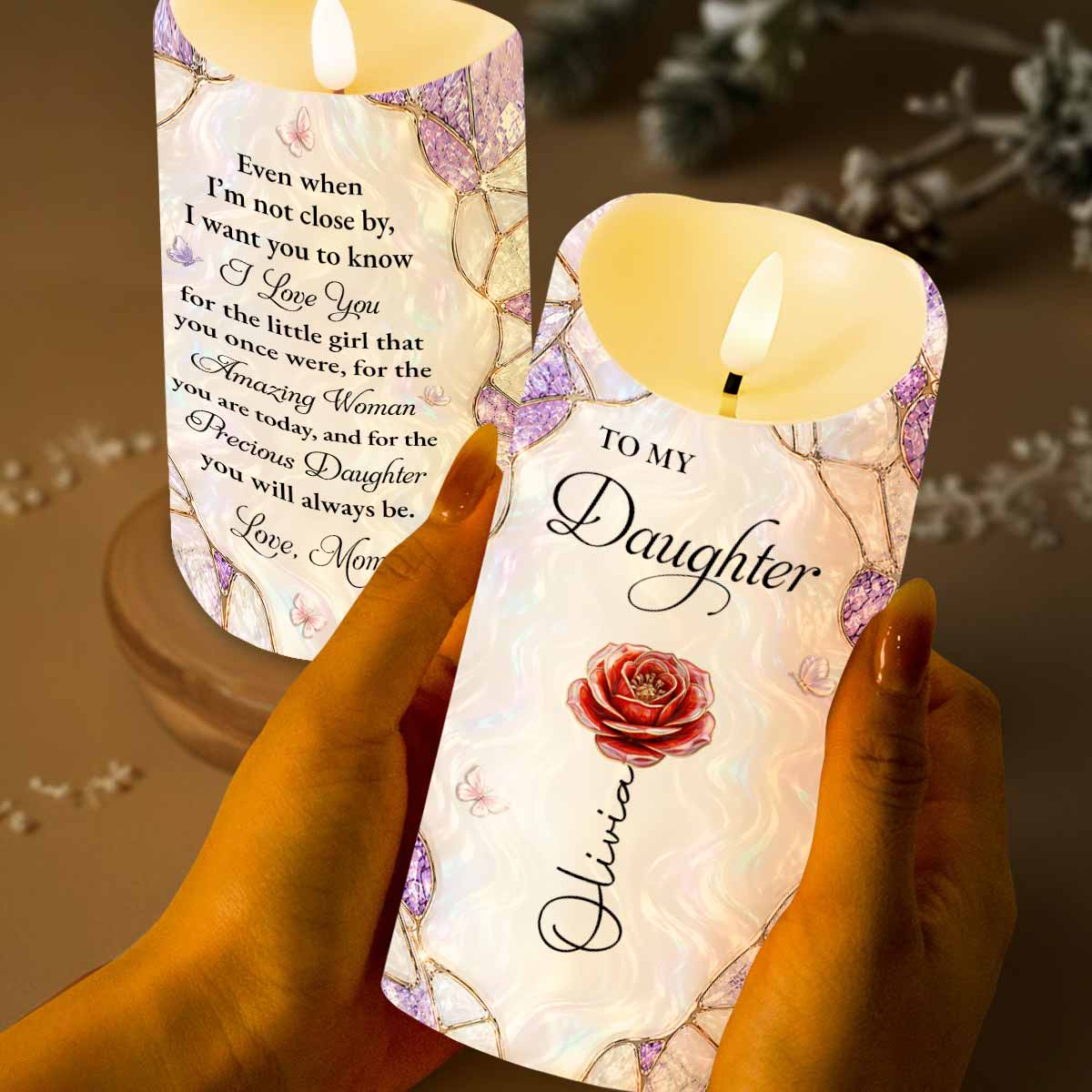 Personalized LED Candle Custom Birth Month Flowers Gift for Daughter LED Candle GradoCreations