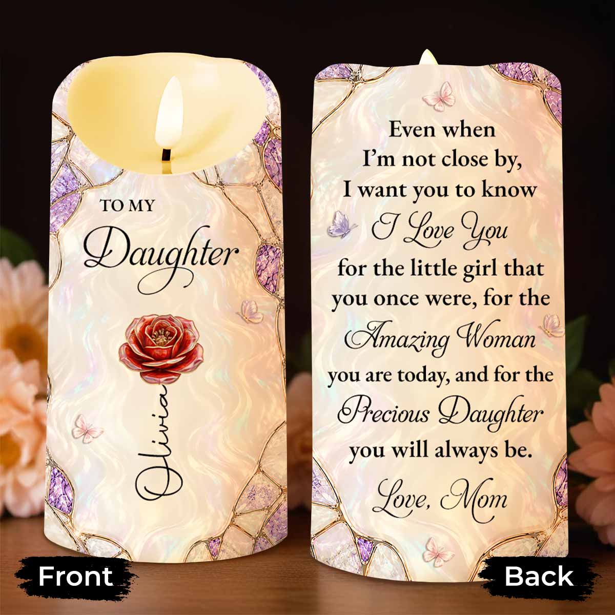 Personalized LED Candle Custom Birth Month Flowers Gift for Daughter LED Candle GradoCreations