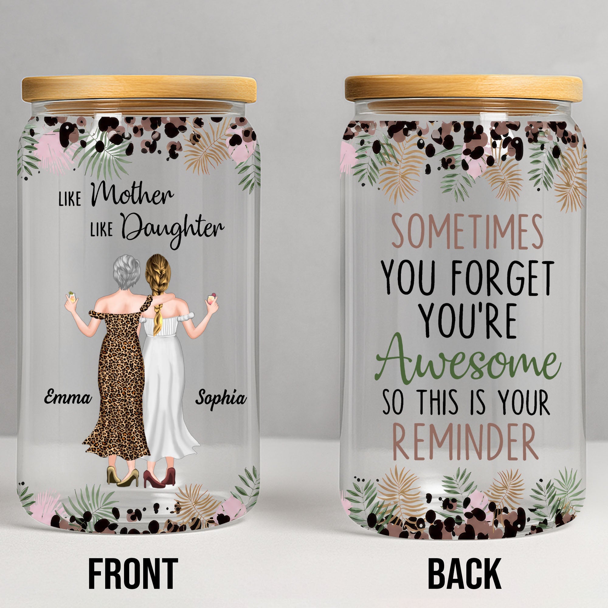 Personalized Clear Glass Can Custom Name Gift for Mom Clear Glass Can GradoCreations