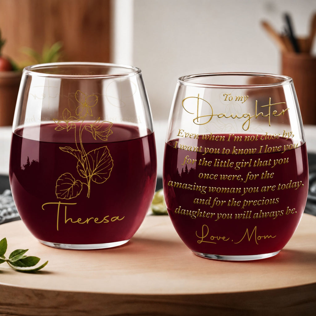 Personalized Stemless Wine Glass Custom Name Gift for Daughter Wine Glasses GradoCreations