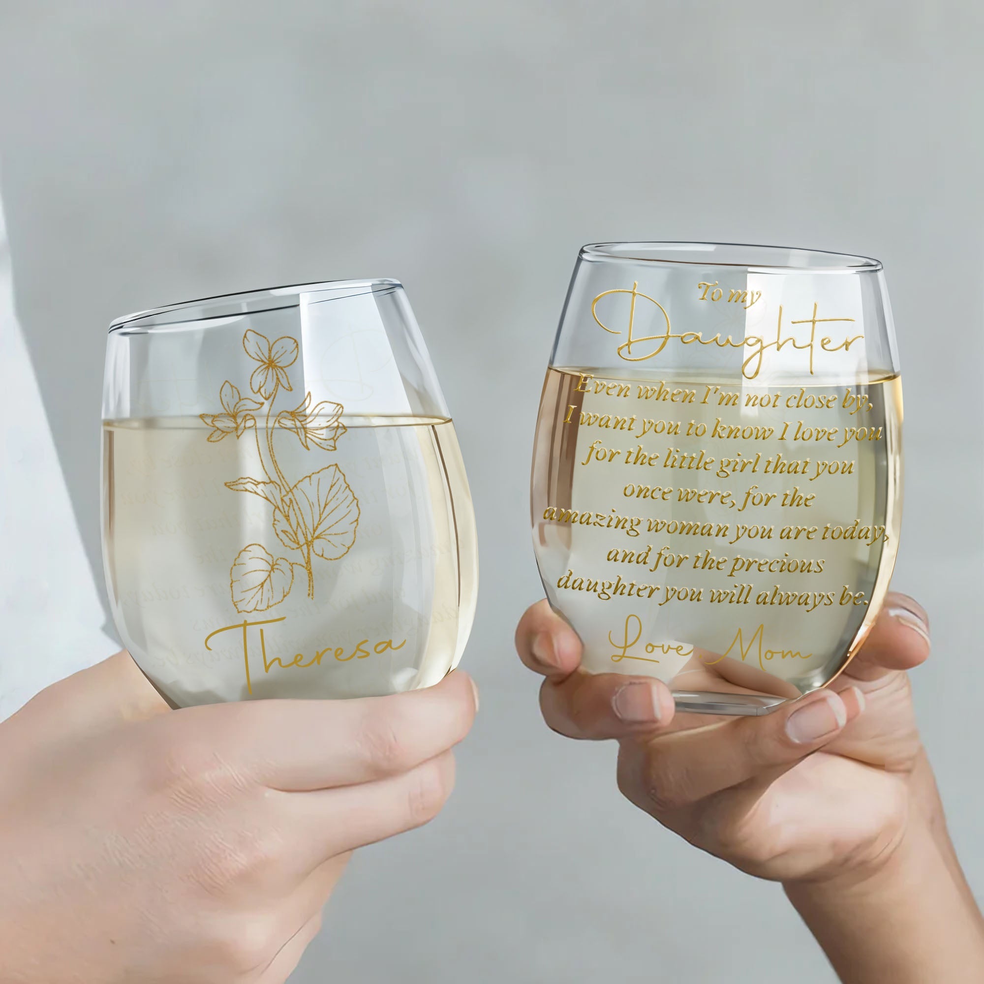 Personalized Stemless Wine Glass Custom Name Gift for Daughter Wine Glasses GradoCreations