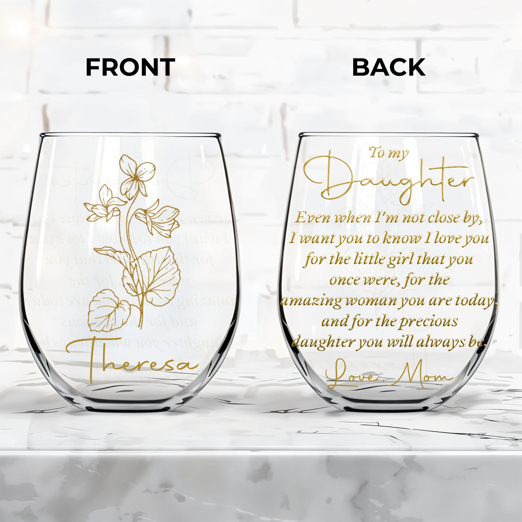 Personalized Stemless Wine Glass Custom Name Gift for Daughter Wine Glasses GradoCreations