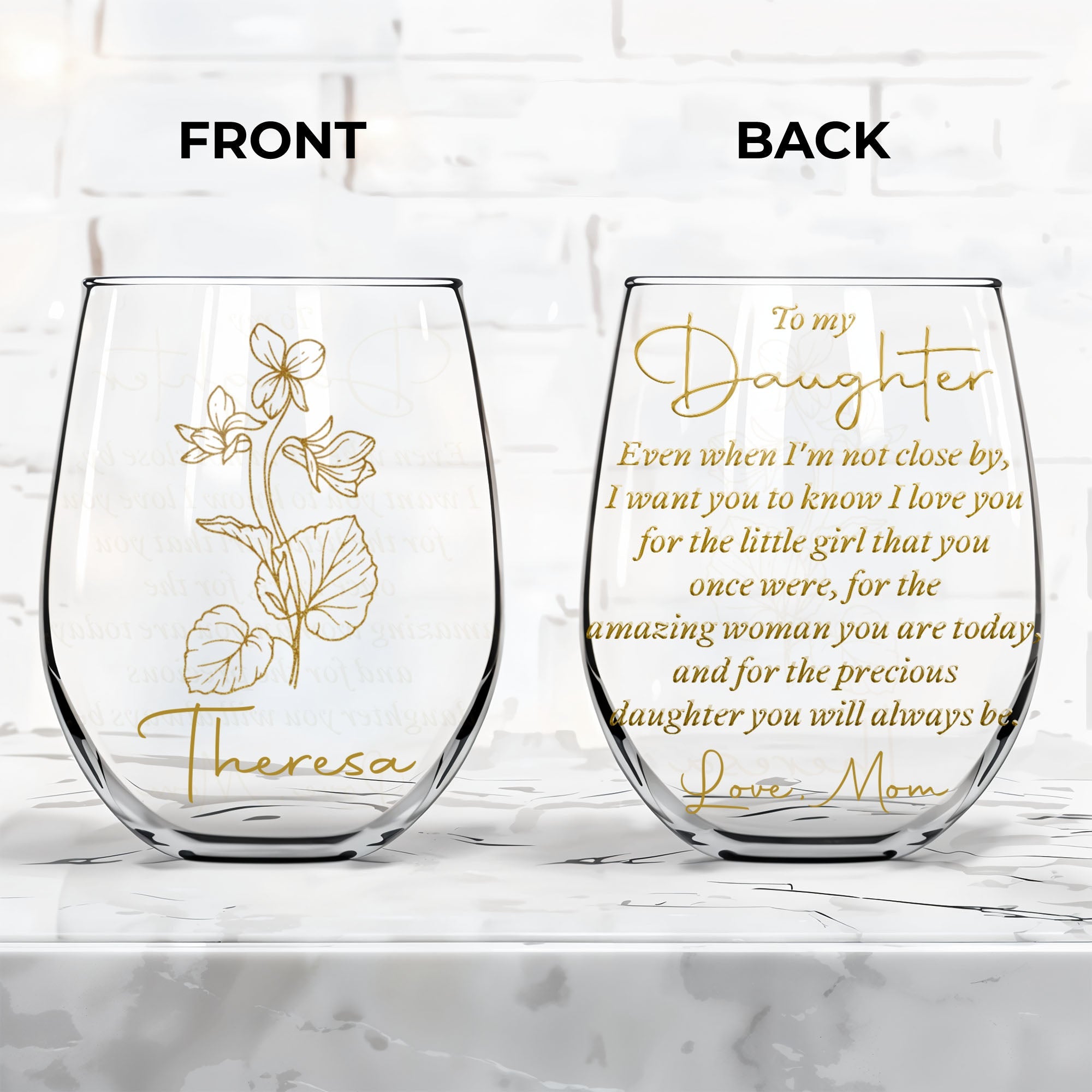 Personalized Stemless Wine Glass Custom Name Gift for Daughter Wine Glasses GradoCreations