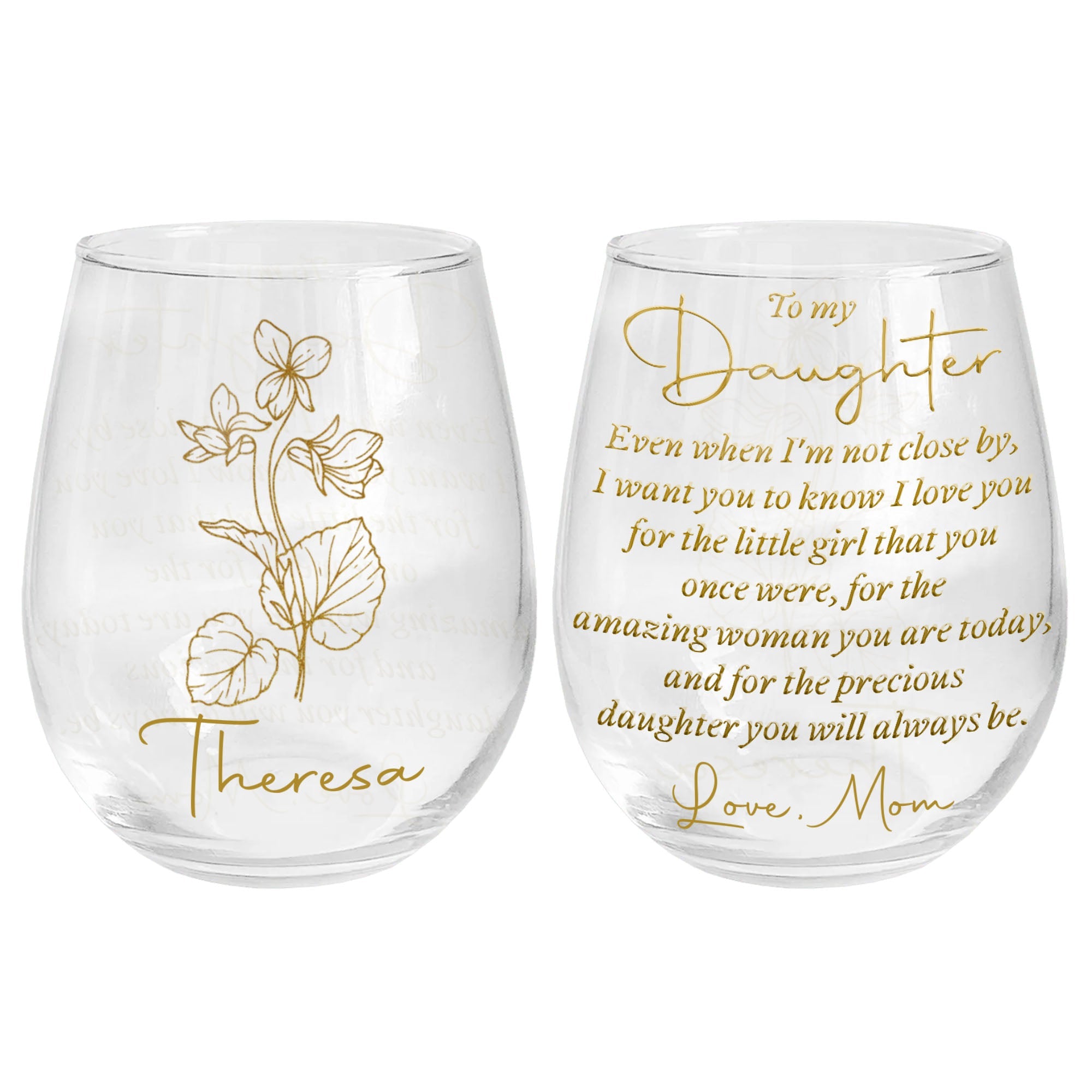 Personalized Stemless Wine Glass Custom Name Gift for Daughter Wine Glasses GradoCreations