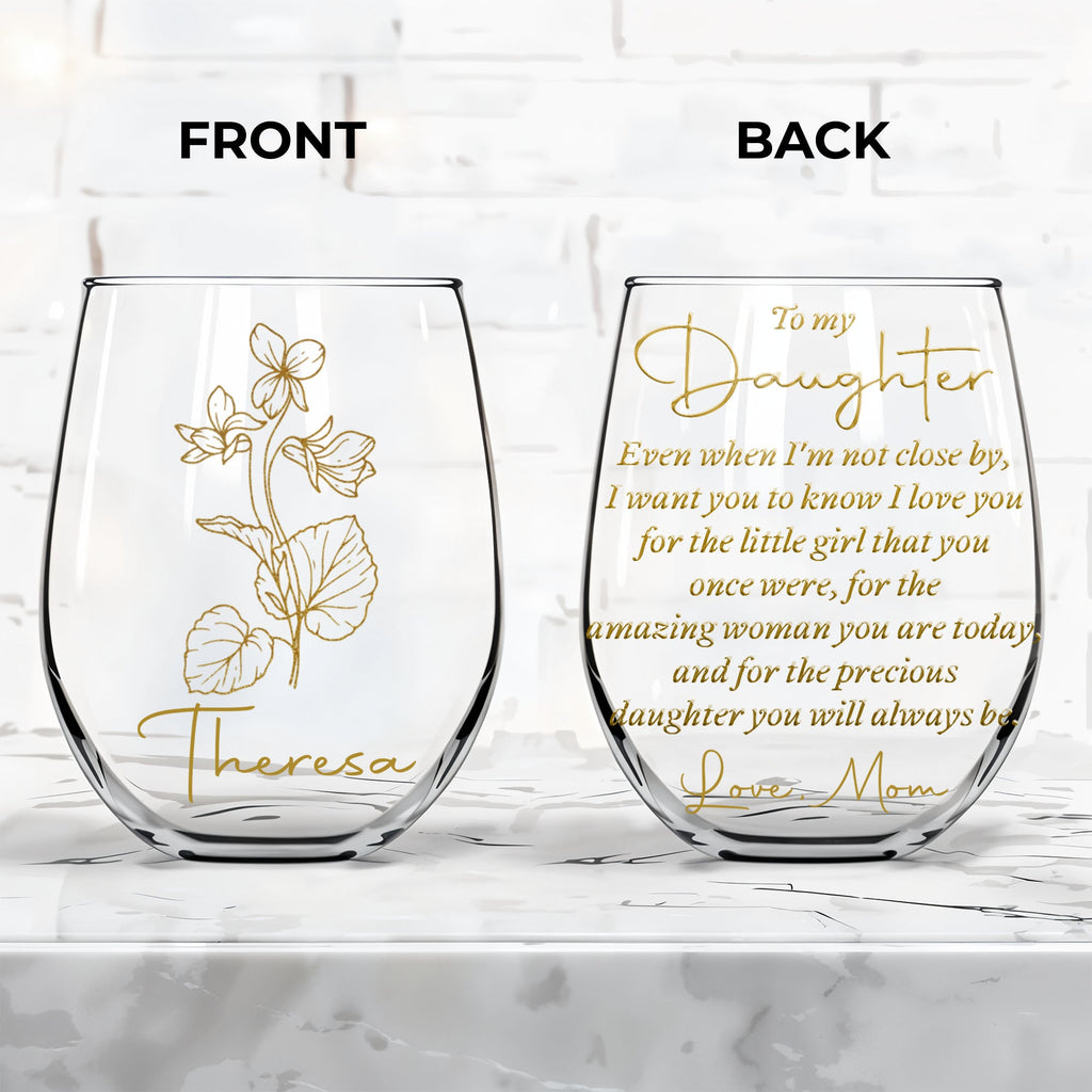 Personalized Stemless Wine Glass Custom Name Gift for Daughter Wine Glasses GradoCreations