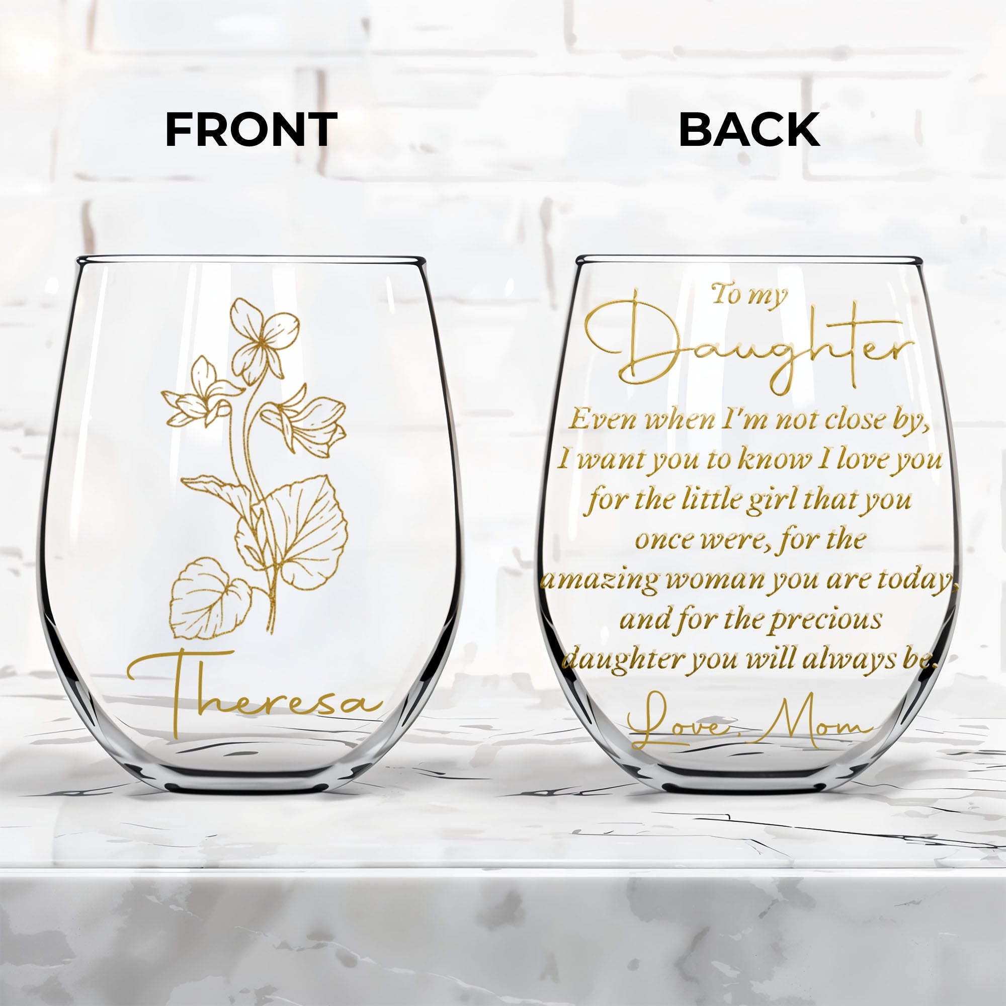 Personalized Stemless Wine Glass Custom Name Gift for Daughter Wine Glasses GradoCreations