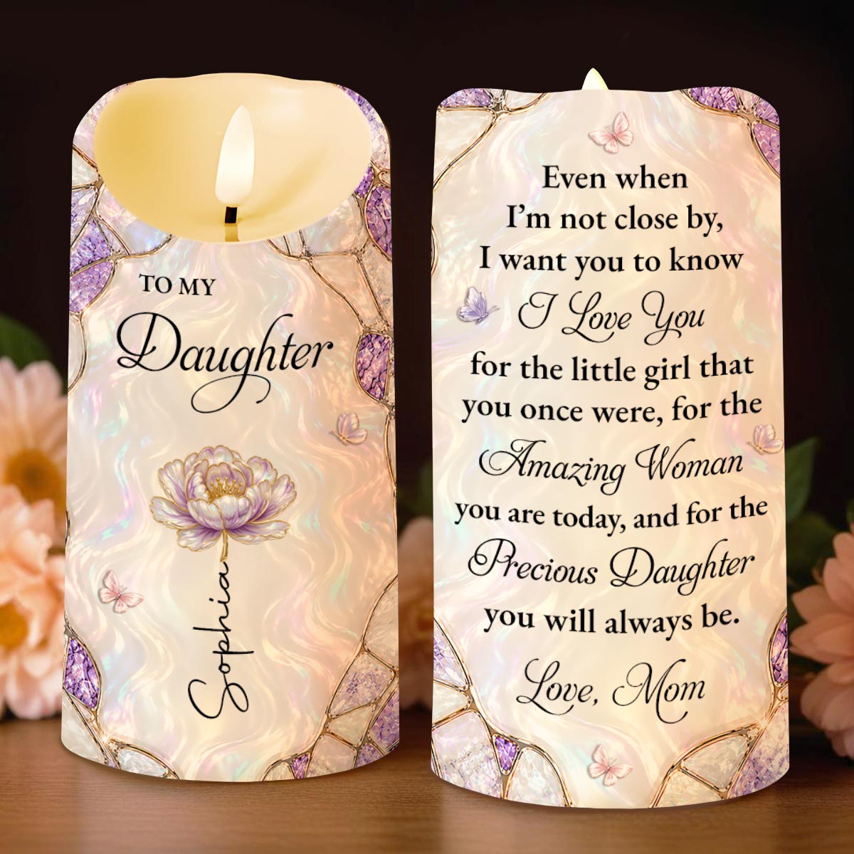 Personalized LED Candle Custom Birth Flower Gift for Daughter LED Candle GradoCreations