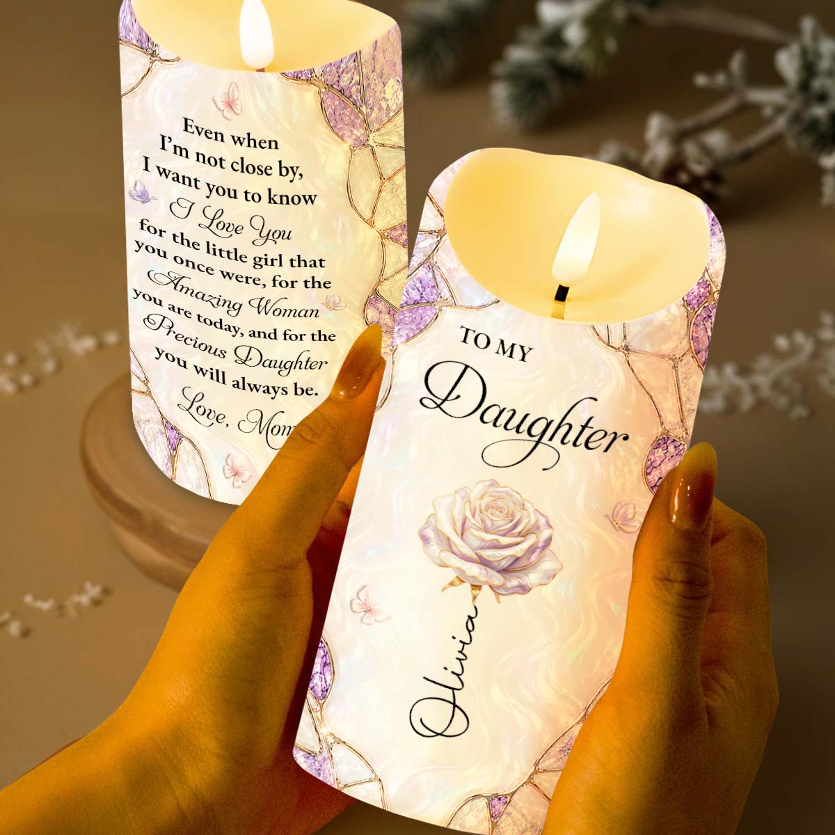 Personalized LED Candle Custom Birth Flower Gift for Daughter LED Candle GradoCreations