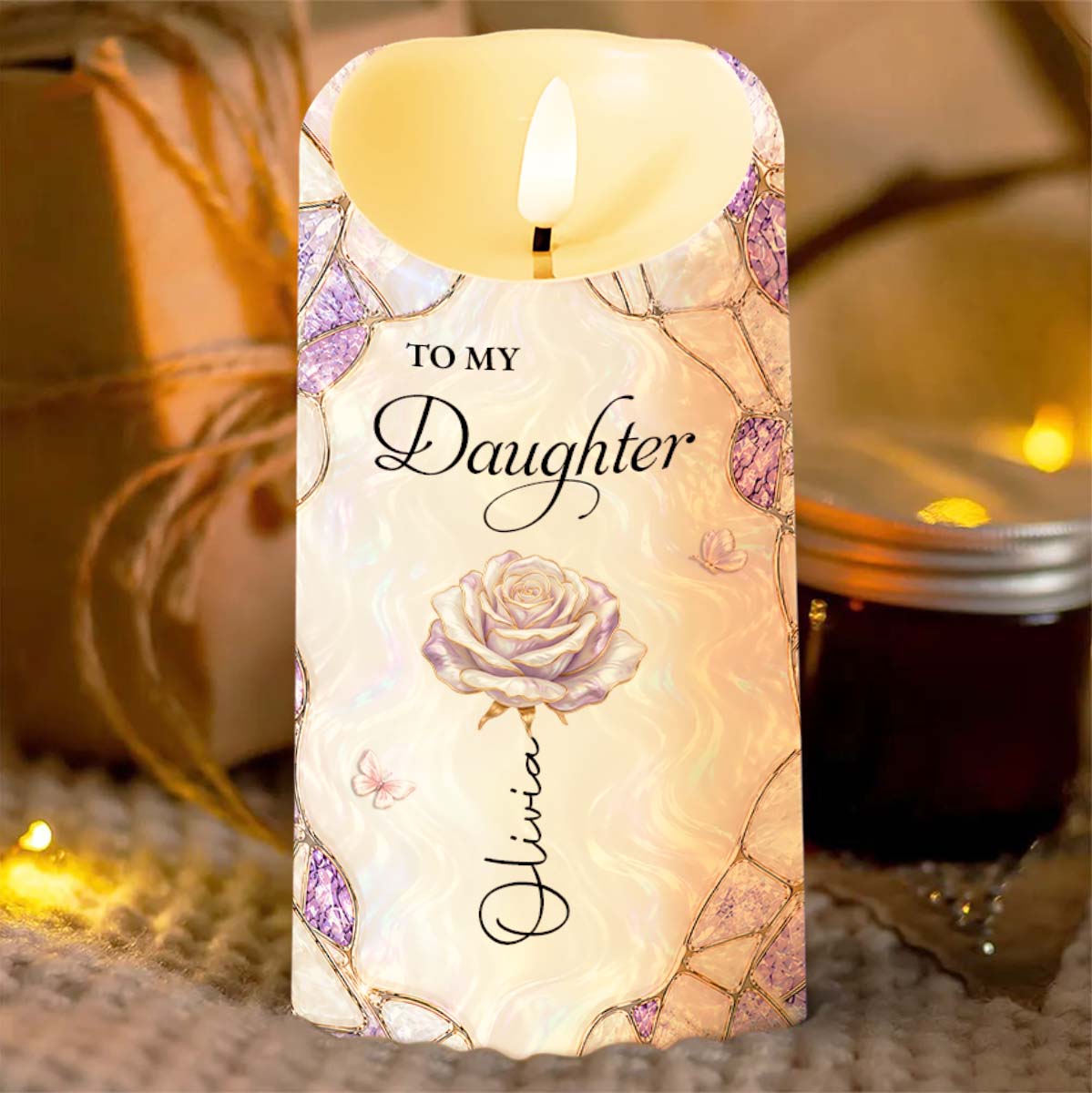 Personalized LED Candle Custom Birth Flower Gift for Daughter LED Candle GradoCreations
