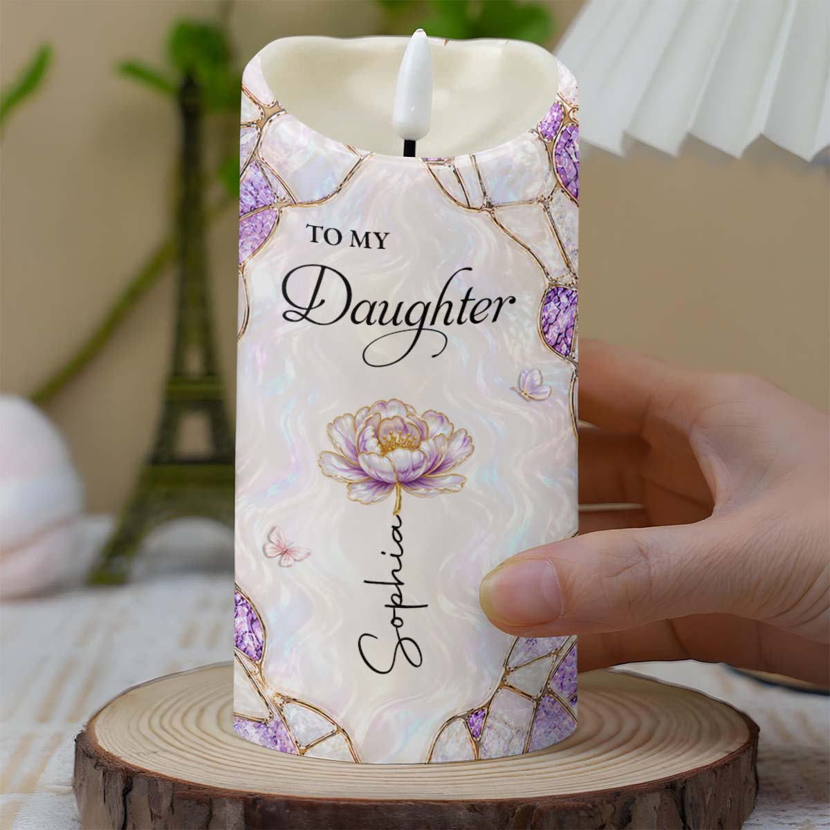 Personalized LED Candle Custom Birth Flower Gift for Daughter LED Candle GradoCreations