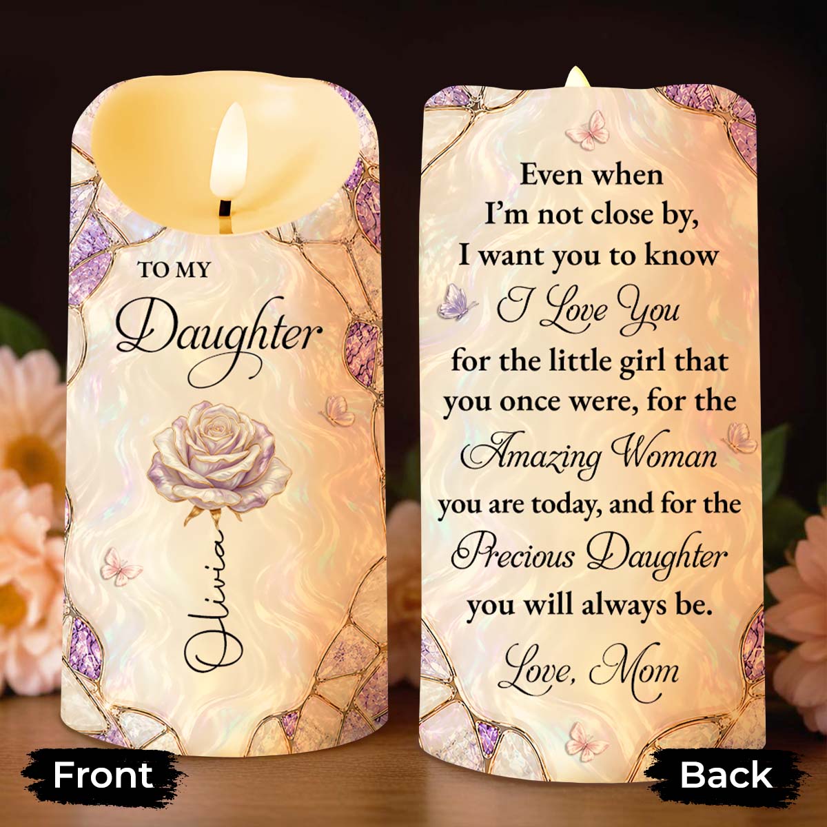 Personalized LED Candle Custom Birth Flower Gift for Daughter LED Candle GradoCreations