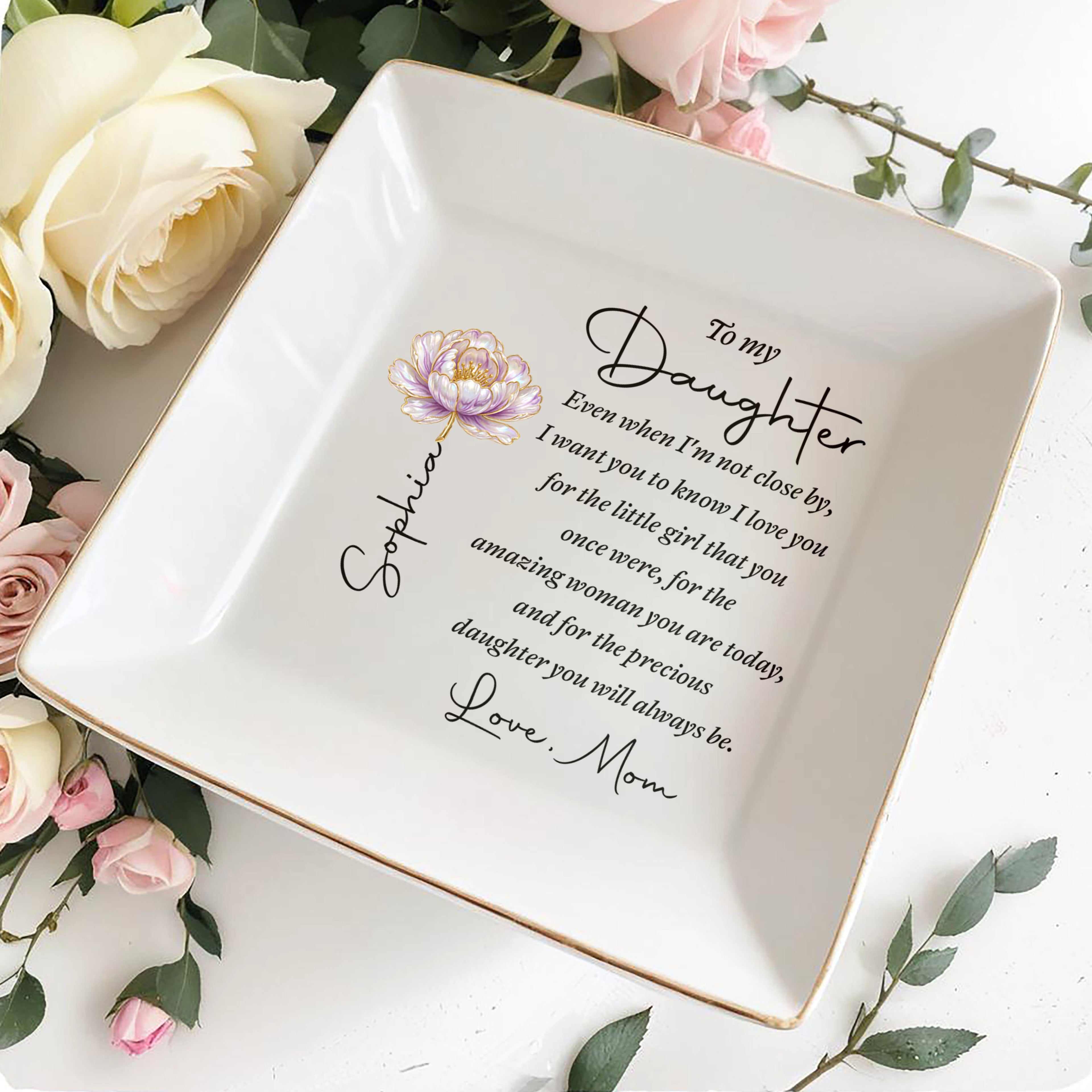 Personalized Ceramic Jewelry Dish Custom Message for Daughter Jewelry Dish GradoCreations