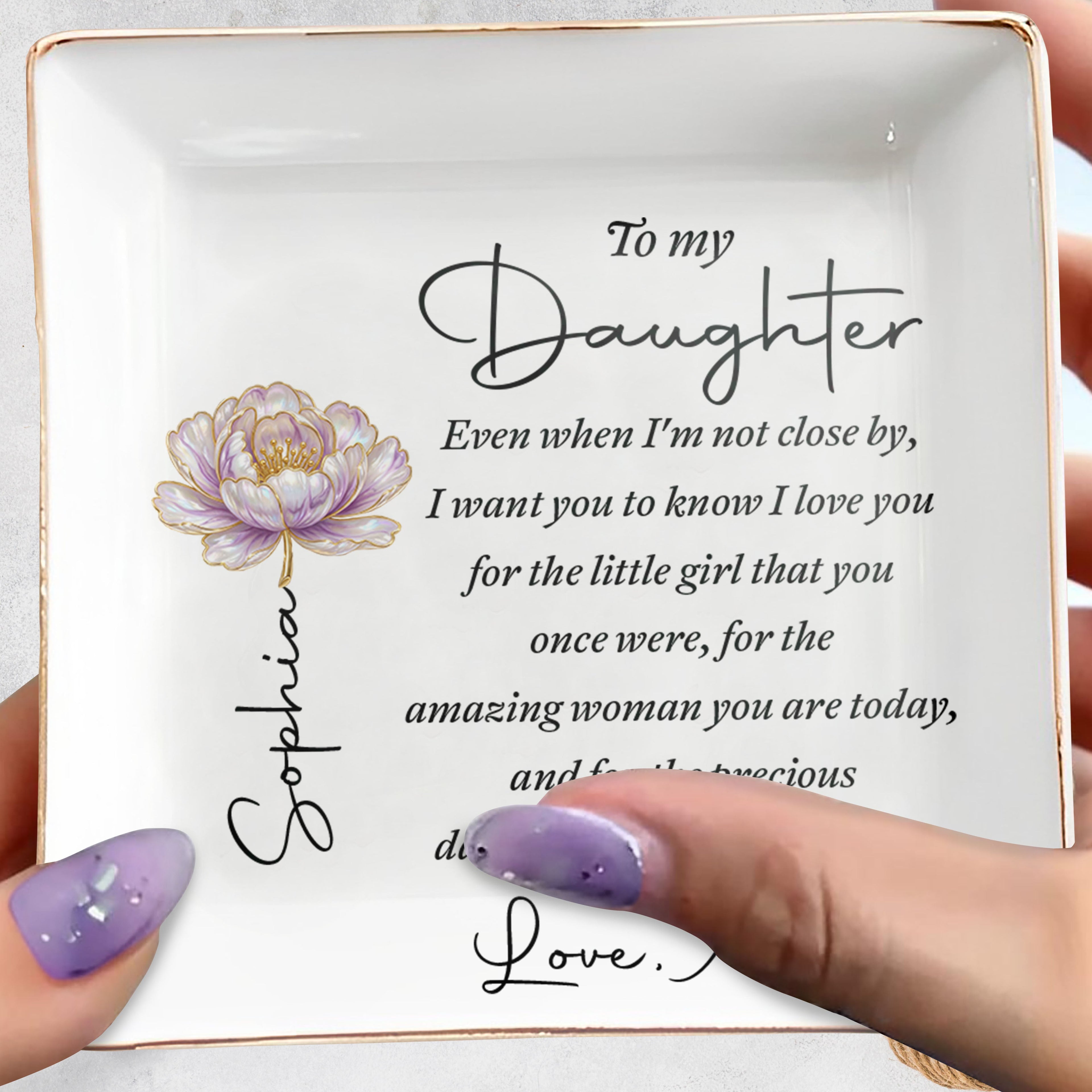 Personalized Ceramic Jewelry Dish Custom Message for Daughter Jewelry Dish GradoCreations