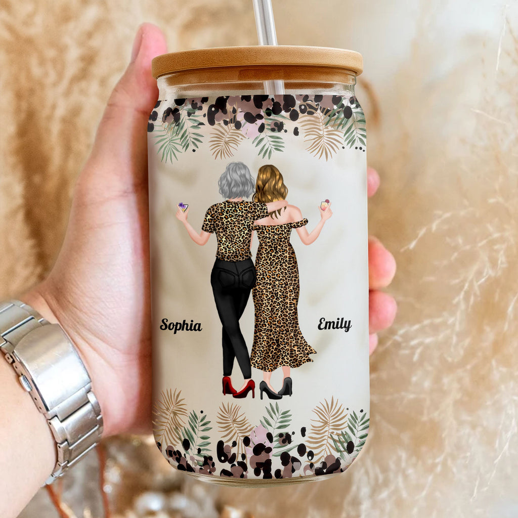 Personalized Clear Glass Can with Leopard Print for Daughter Clear Glass Can GradoCreations