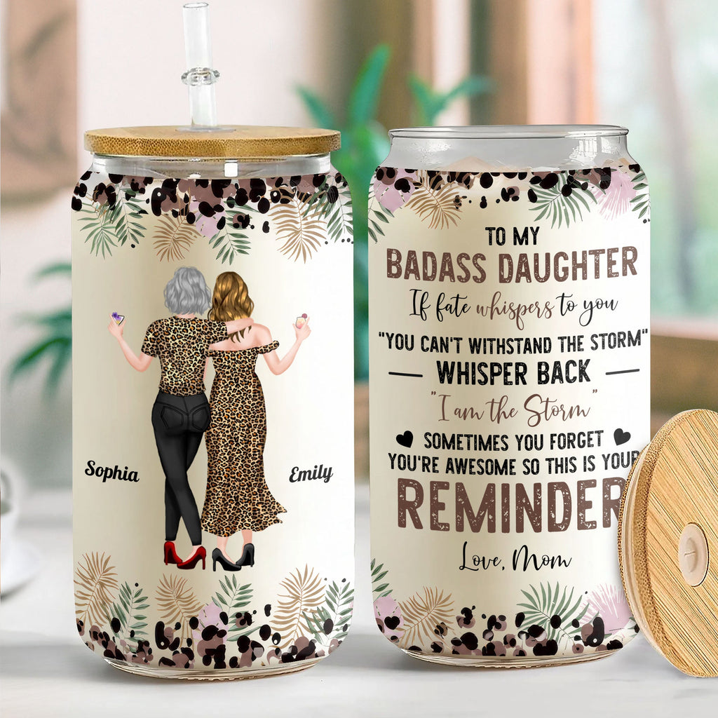 Personalized Clear Glass Can with Leopard Print for Daughter Clear Glass Can GradoCreations