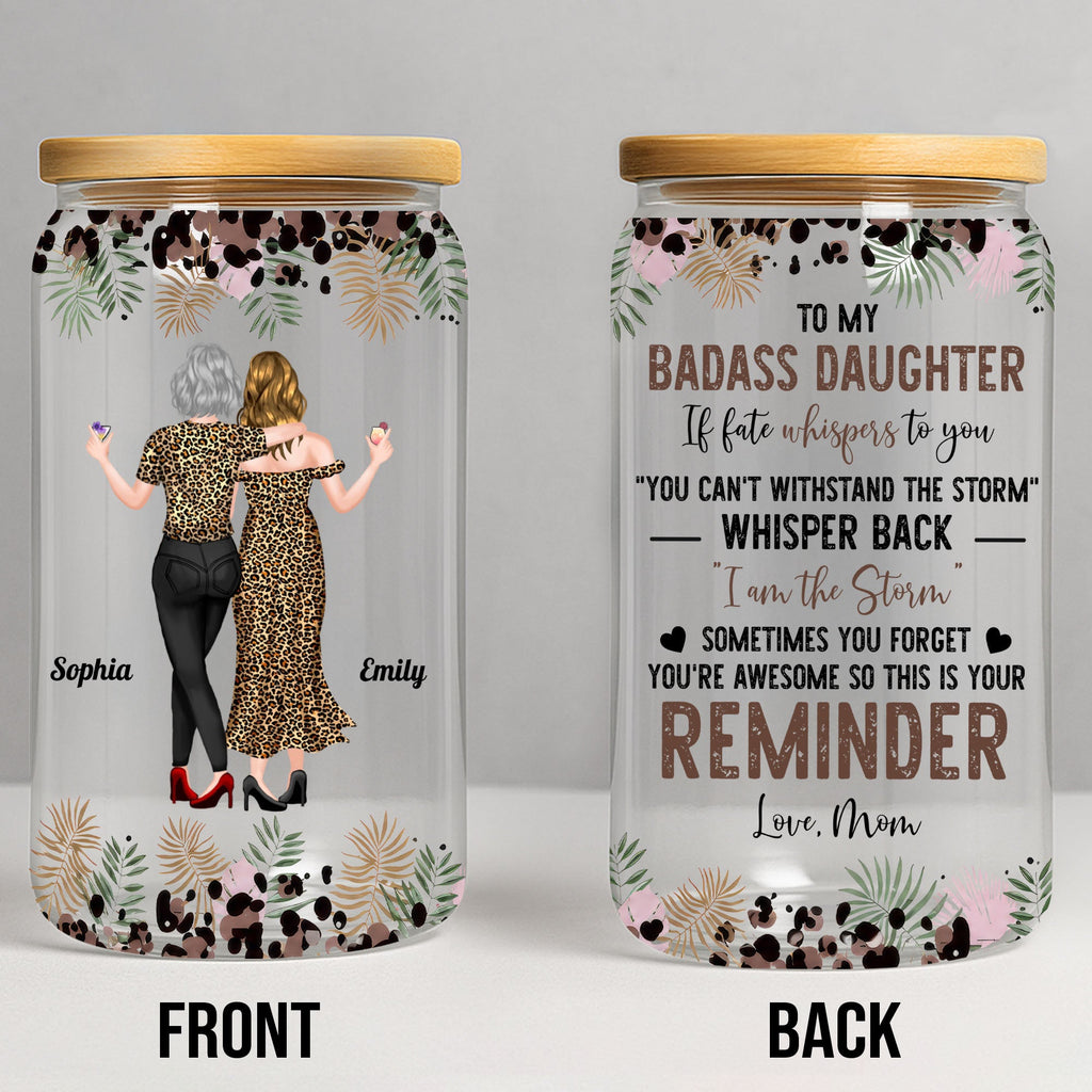 Personalized Clear Glass Can with Leopard Print for Daughter Clear Glass Can GradoCreations