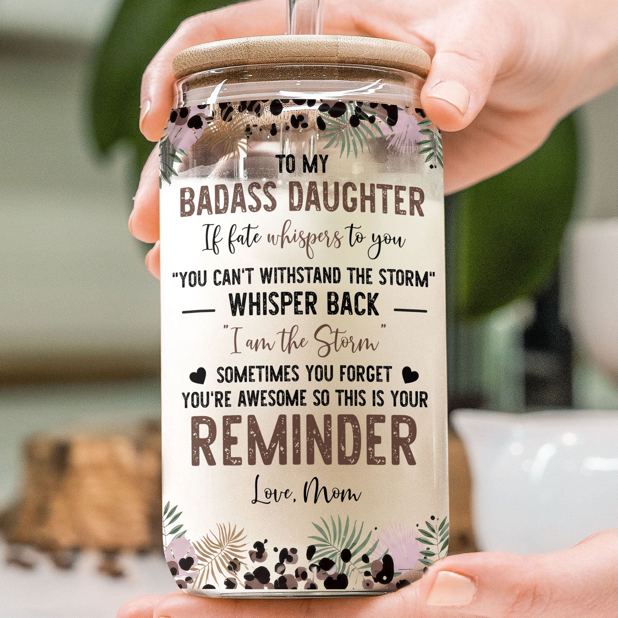 Personalized Clear Glass Can with Leopard Print for Daughter Clear Glass Can GradoCreations