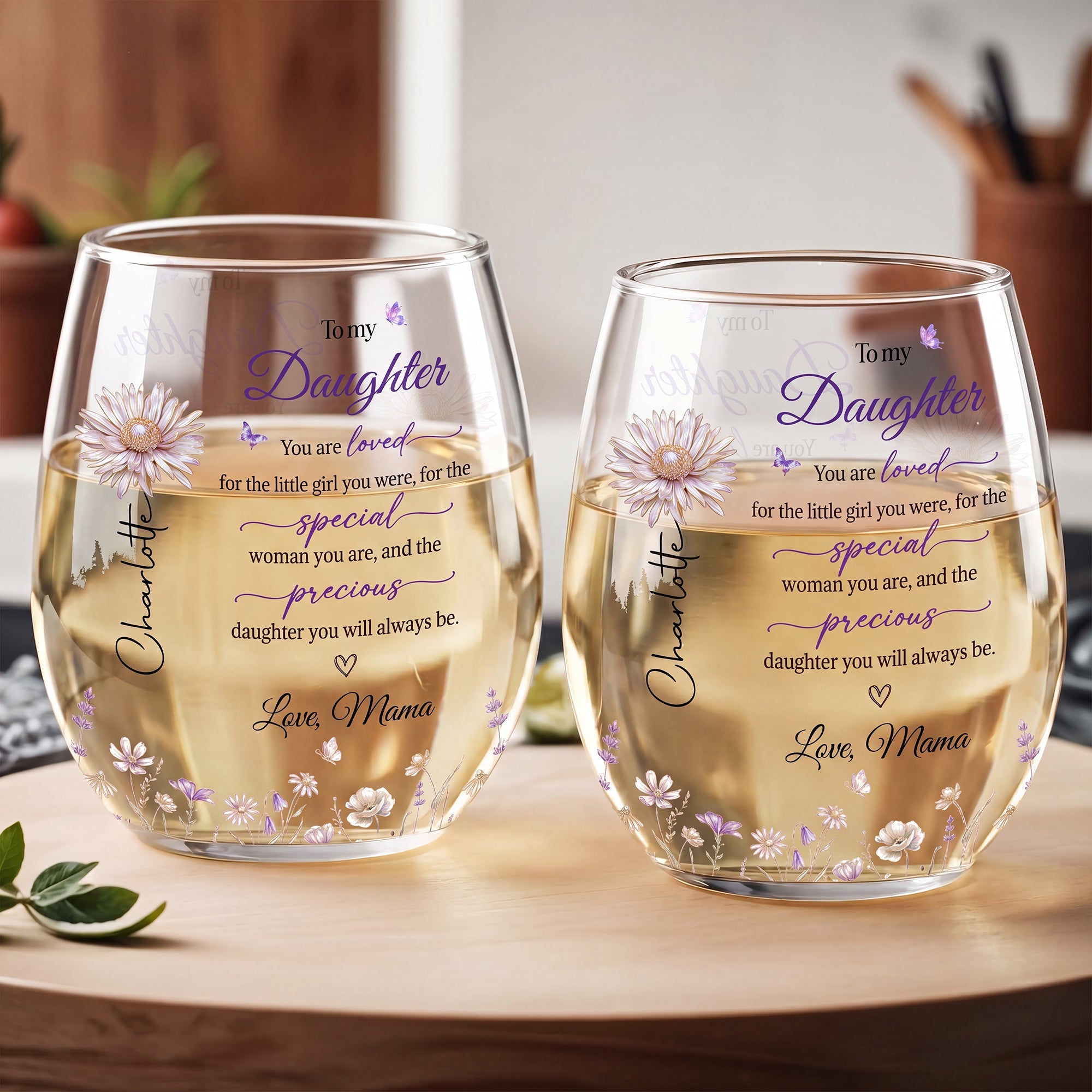 Personalized Wine Glass Custom Name Butterfly Floral Gift for Daughter Wine Glasses GradoCreations