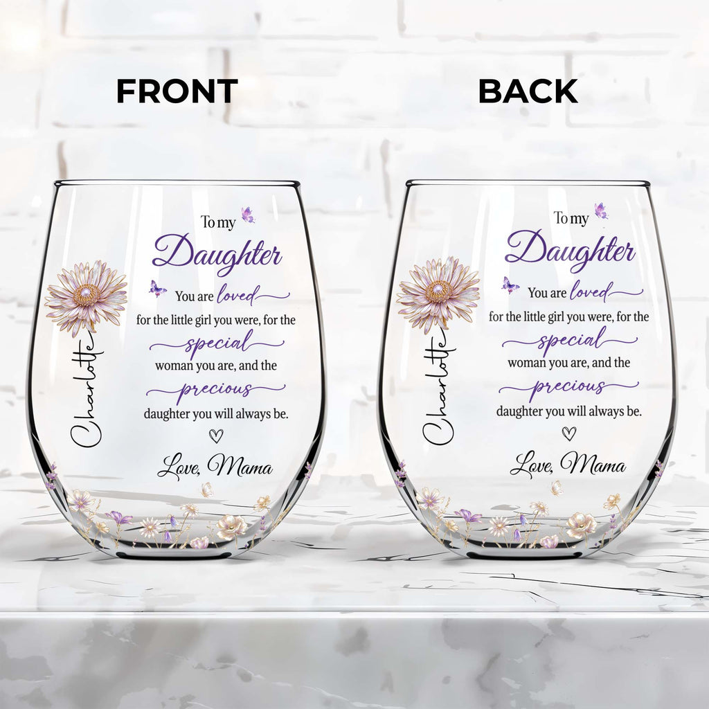 Personalized Wine Glass Custom Name Butterfly Floral Gift for Daughter Wine Glasses GradoCreations