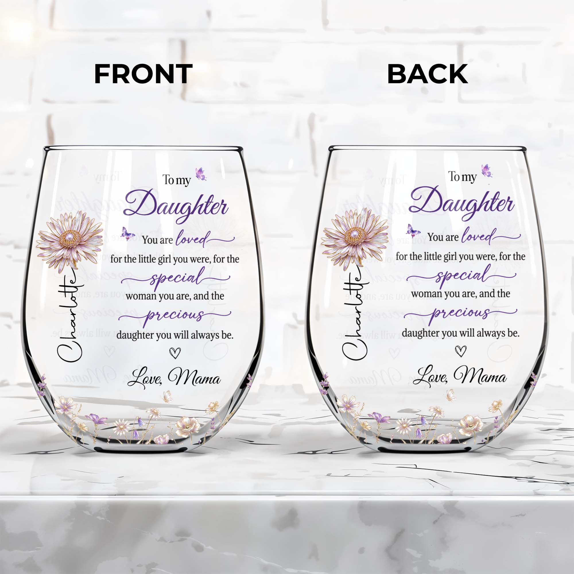 Personalized Wine Glass Custom Name Butterfly Floral Gift for Daughter Wine Glasses GradoCreations