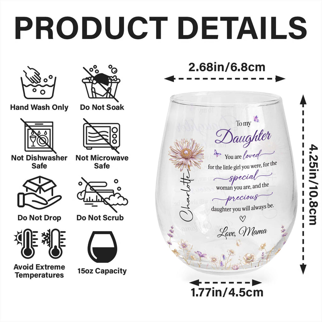 Personalized Wine Glass Custom Name Butterfly Floral Gift for Daughter Wine Glasses GradoCreations