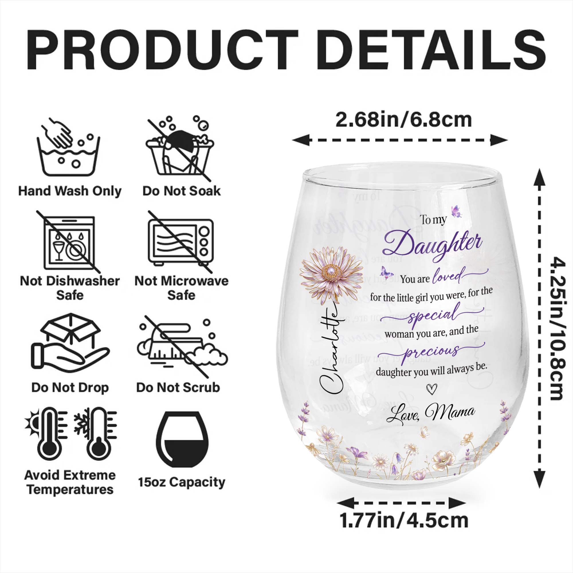 Personalized Wine Glass Custom Name Butterfly Floral Gift for Daughter Wine Glasses GradoCreations