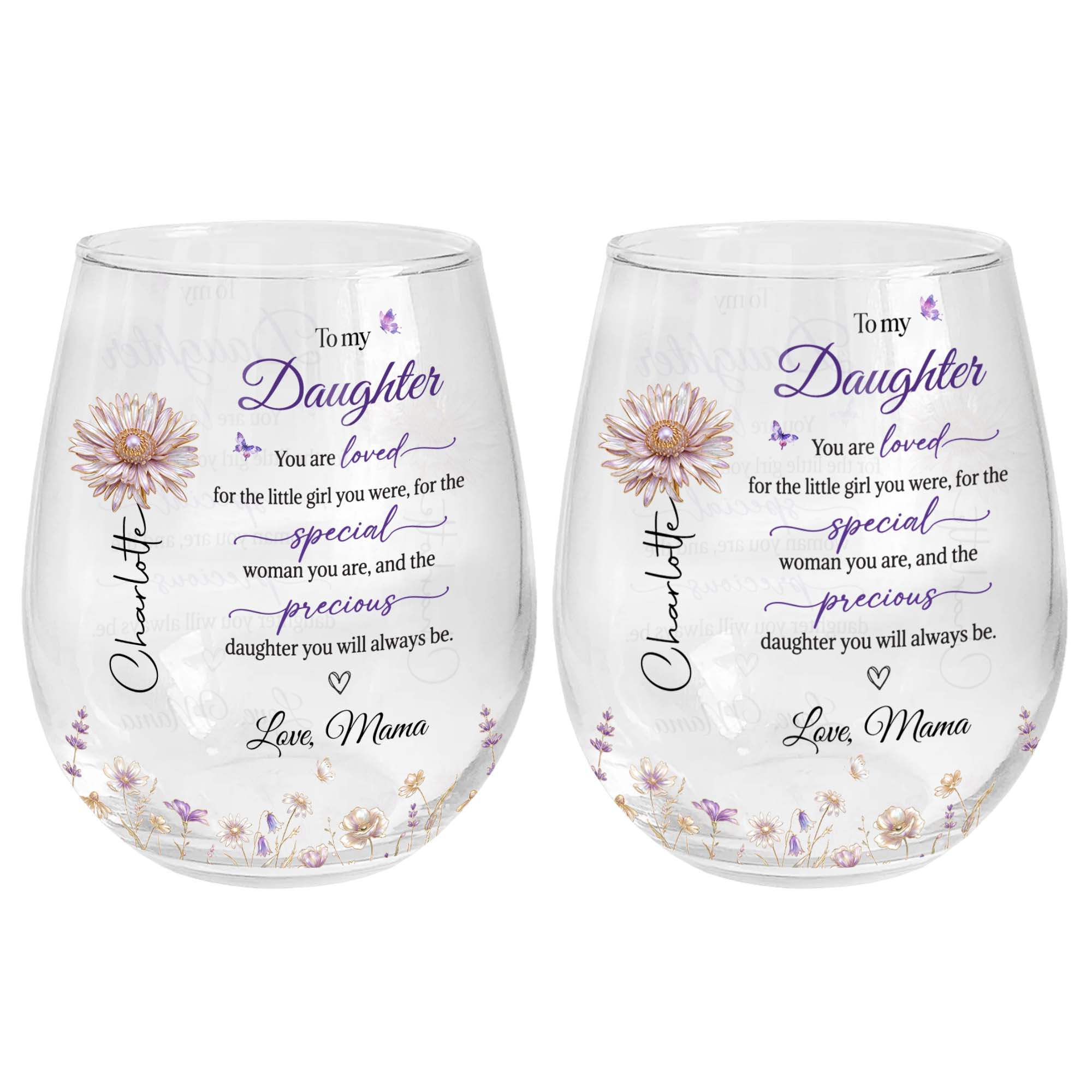 Personalized Wine Glass Custom Name Butterfly Floral Gift for Daughter Wine Glasses GradoCreations