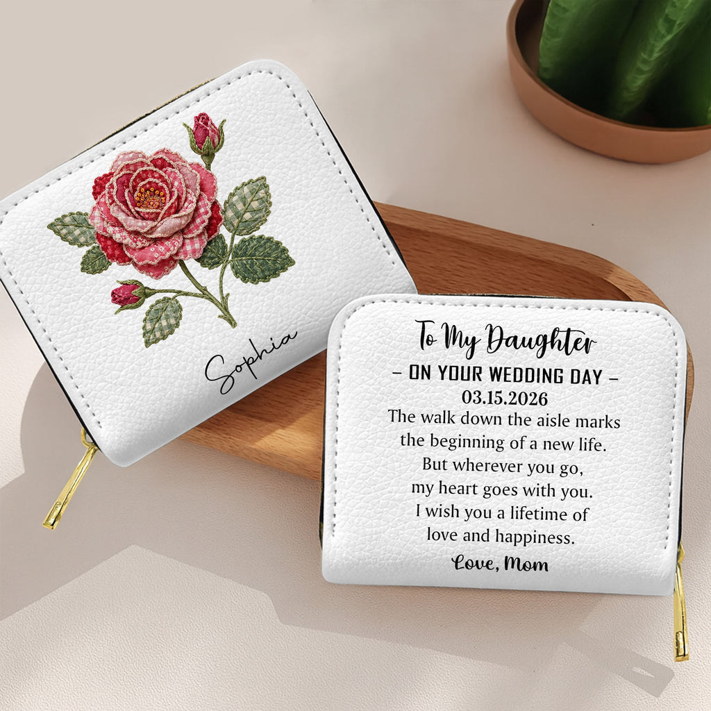 Personalized Mini Leather Wallet Gift for Daughter's Wedding Day Leather Wallet GradoCreations