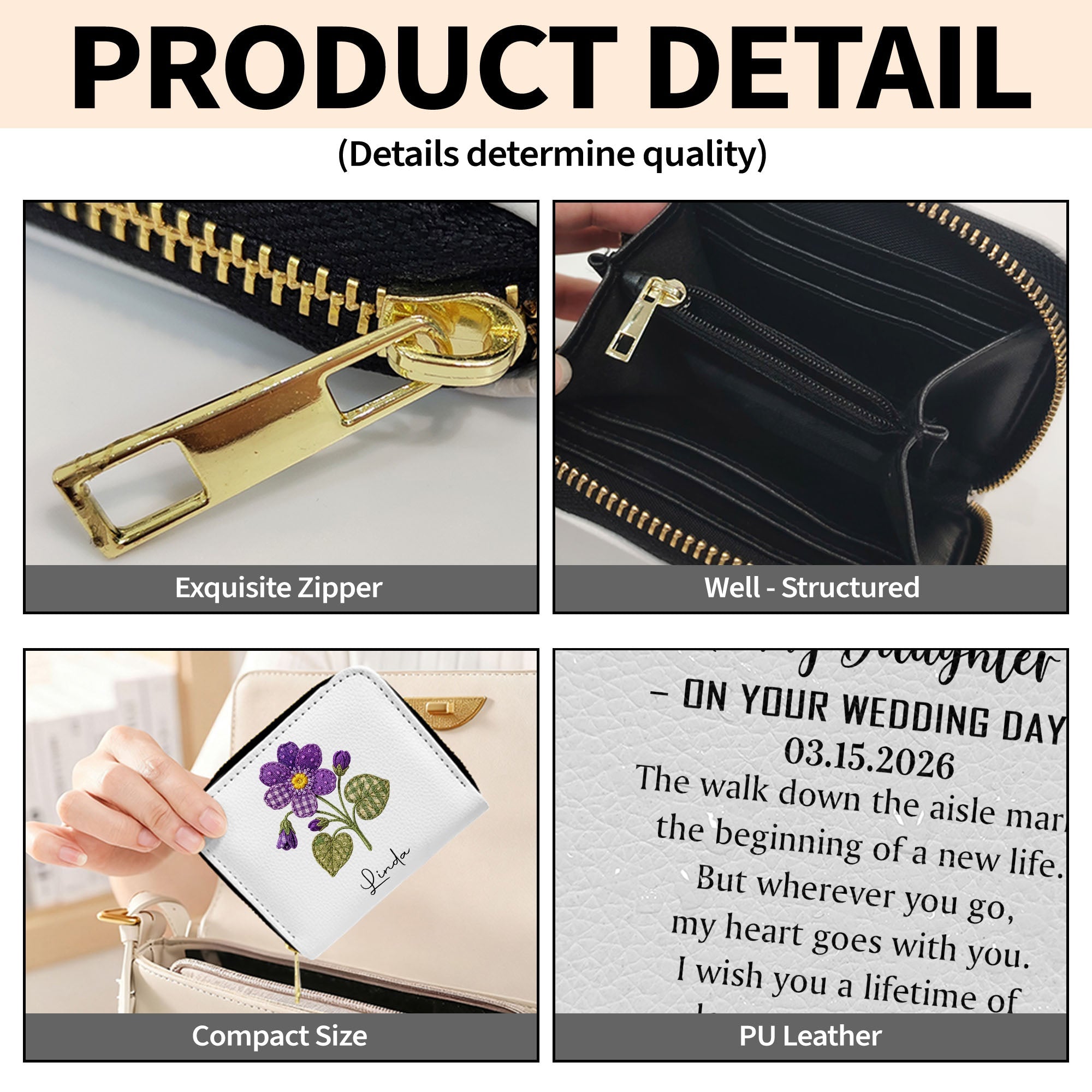 Personalized Mini Leather Wallet Gift for Daughter's Wedding Day Leather Wallet GradoCreations