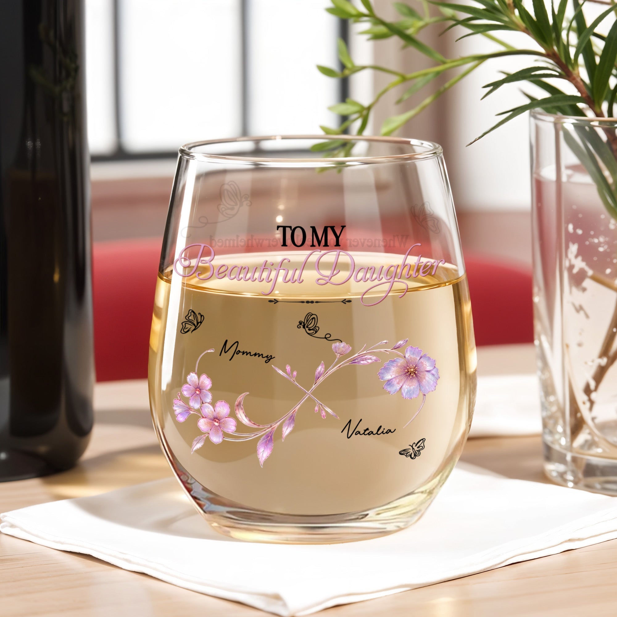 Personalized Stemless Wine Glass Custom Name Gift for Daughter Wine Glasses GradoCreations