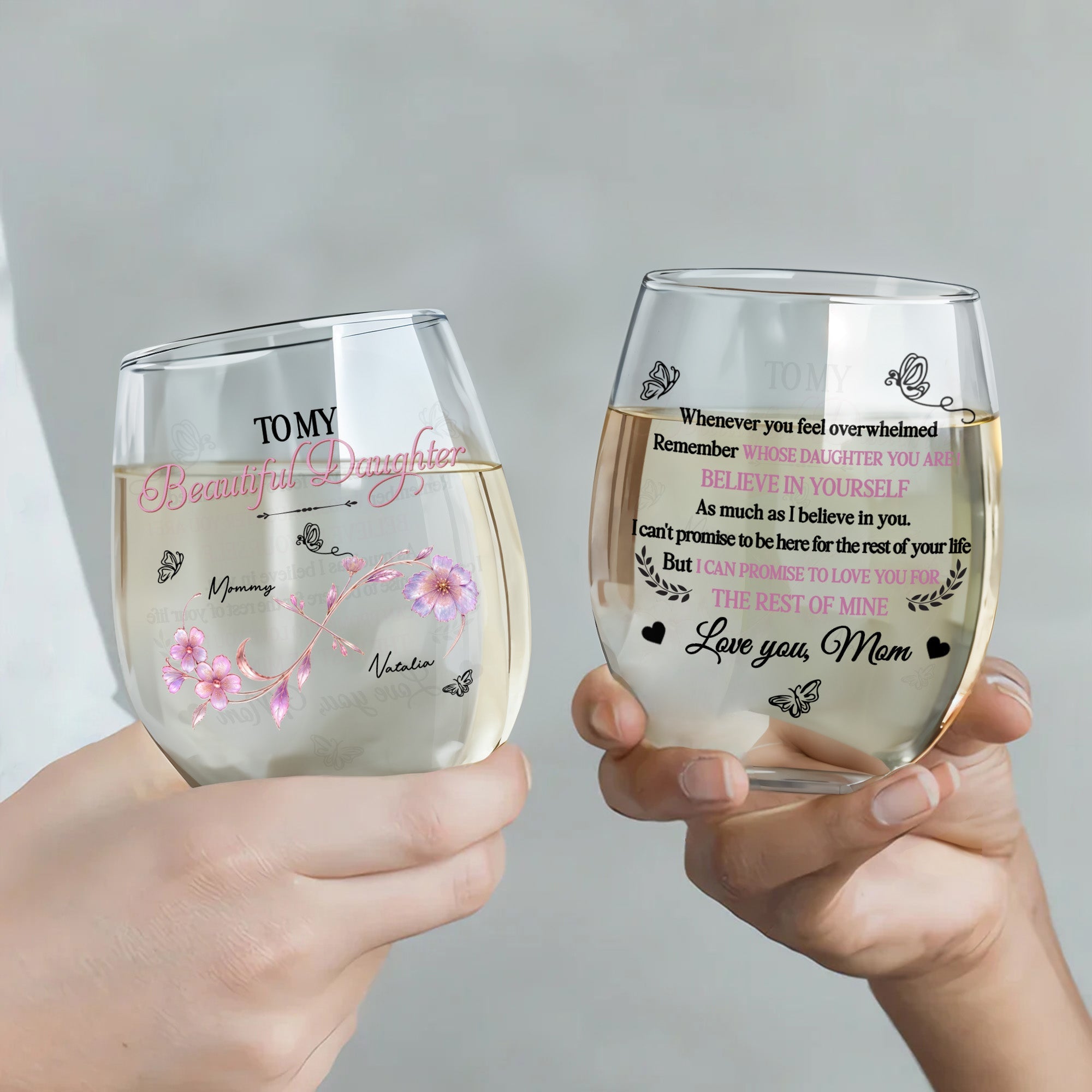 Personalized Stemless Wine Glass Custom Name Gift for Daughter Wine Glasses GradoCreations
