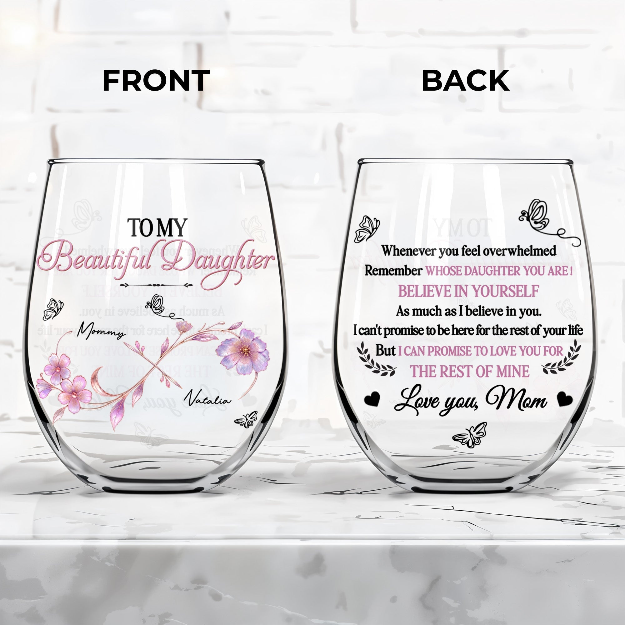 Personalized Stemless Wine Glass Custom Name Gift for Daughter Wine Glasses GradoCreations