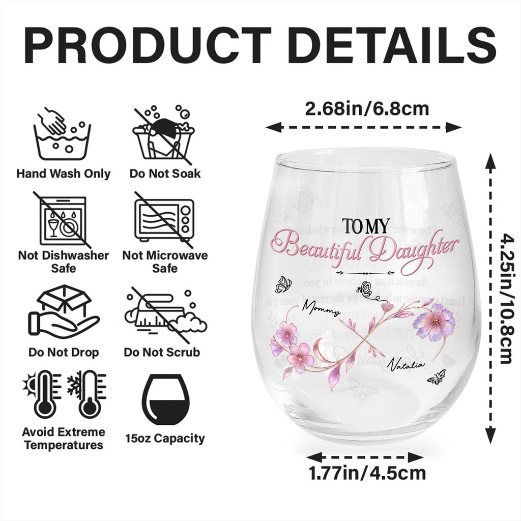 Personalized Stemless Wine Glass Custom Name Gift for Daughter Wine Glasses GradoCreations