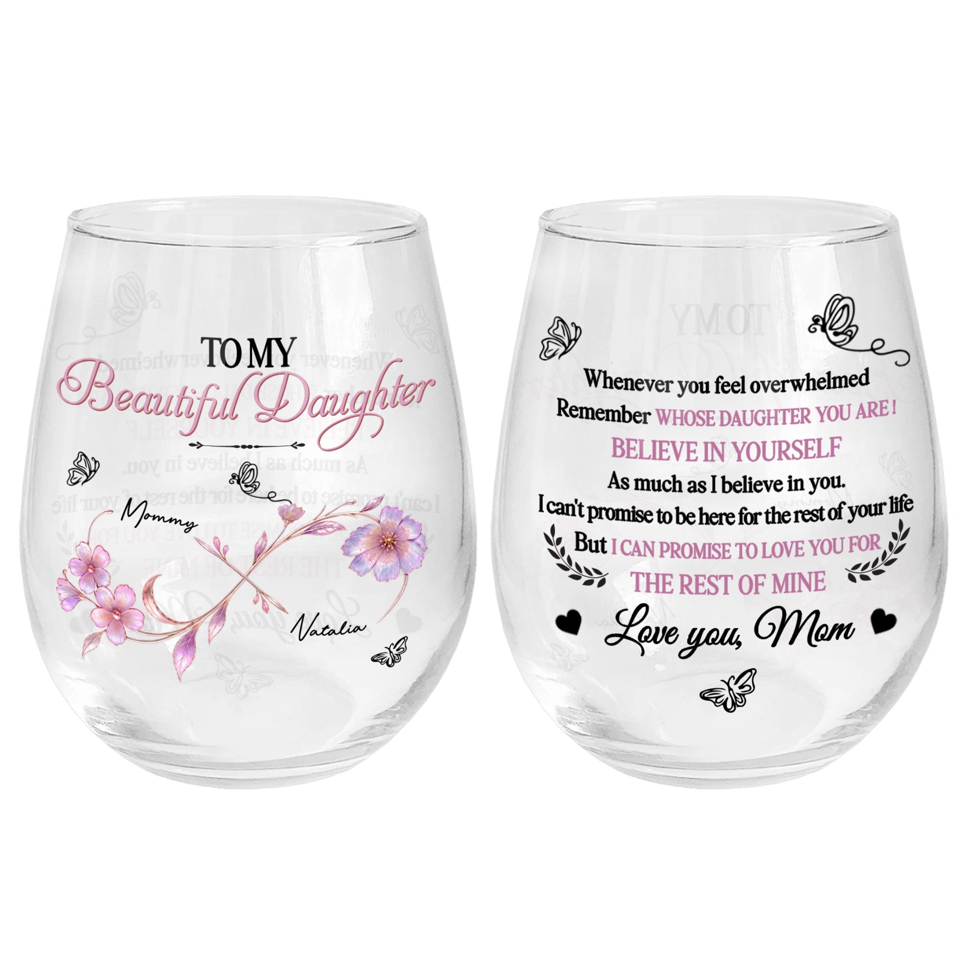 Personalized Stemless Wine Glass Custom Name Gift for Daughter Wine Glasses GradoCreations