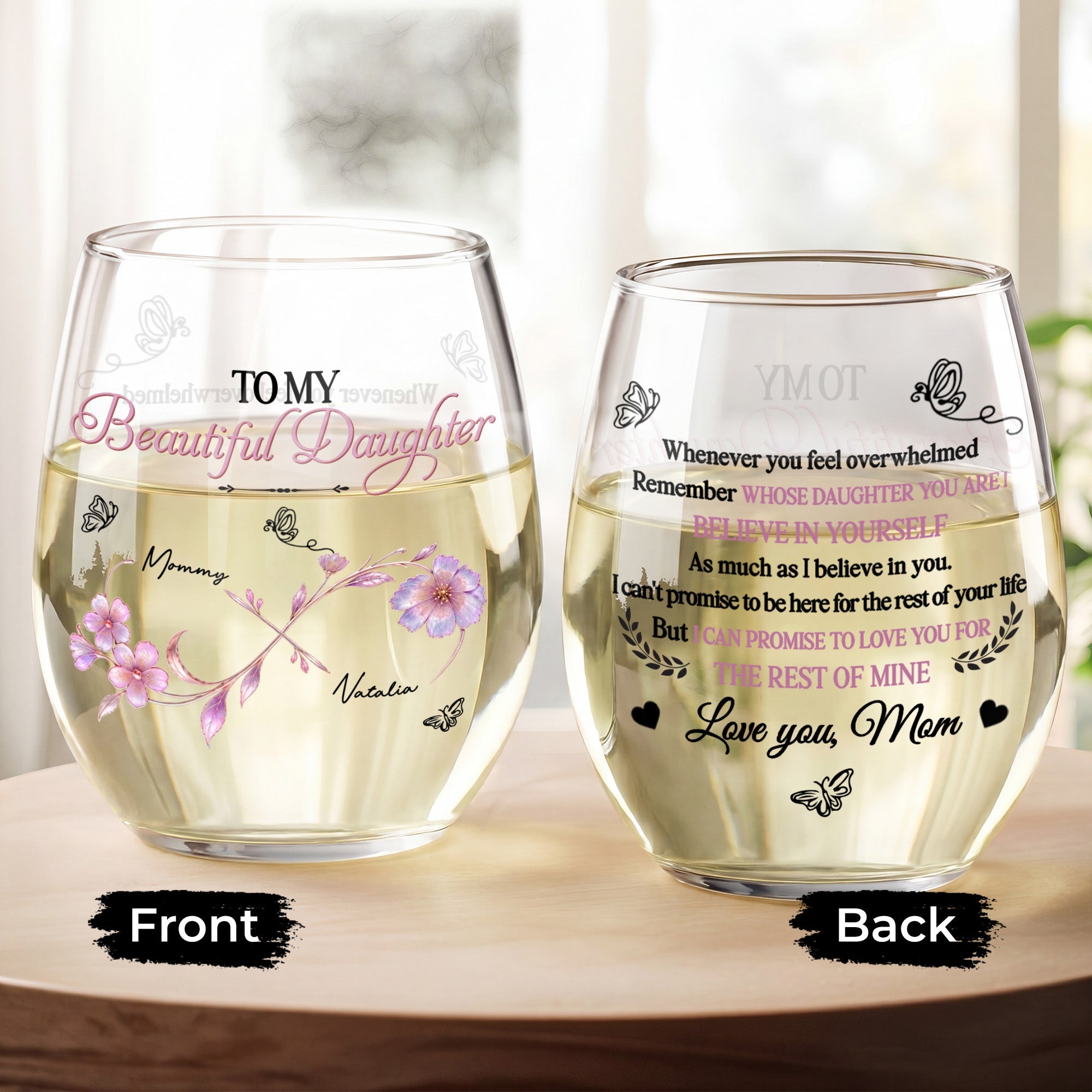 Personalized Stemless Wine Glass Custom Name Gift for Daughter Wine Glasses GradoCreations