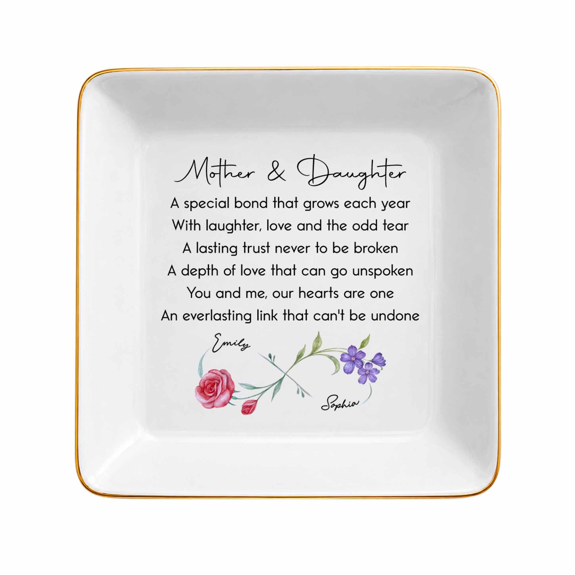 Personalized Infinity Birth Flowers Jewelry Dish Custom Gift for Mom or Daughter