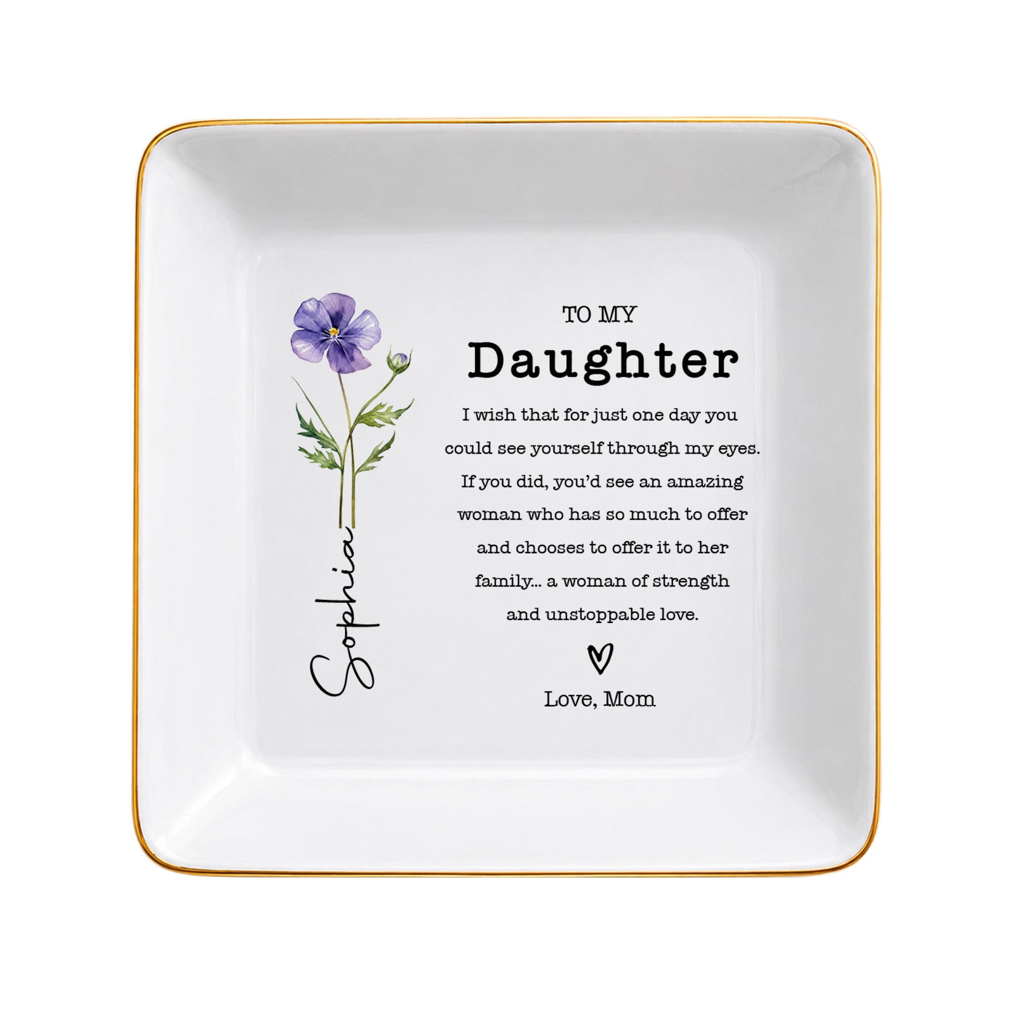Personalized Jewelry Dish Custom Birth Month Flower Gift for Daughter