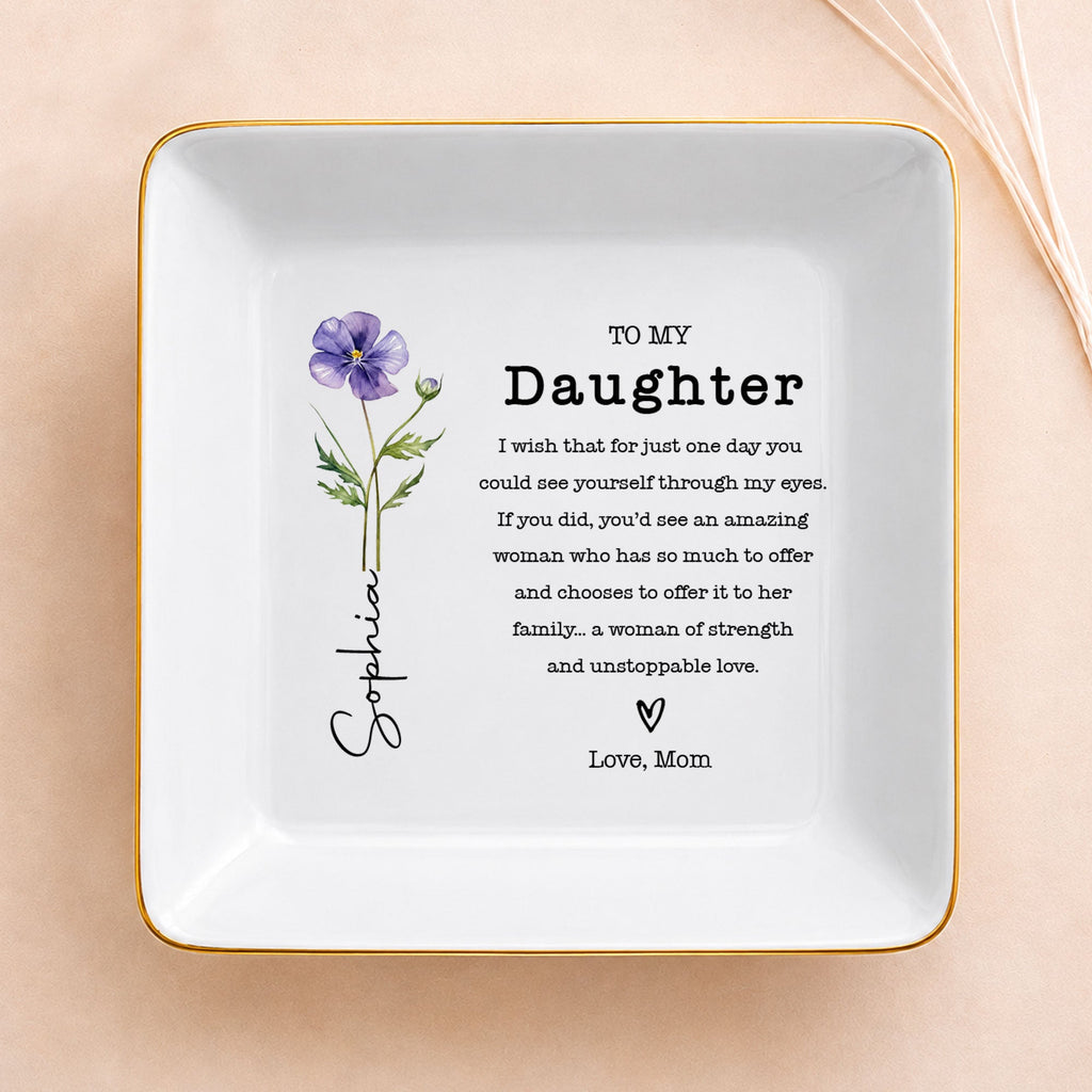 Personalized Jewelry Dish Custom Birth Month Flower Gift for Daughter