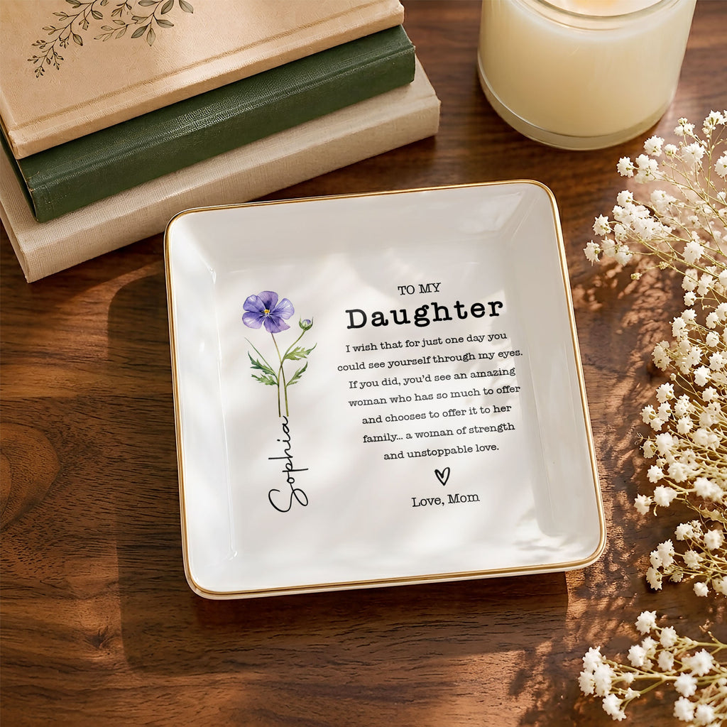 Personalized Jewelry Dish Custom Birth Month Flower Gift for Daughter