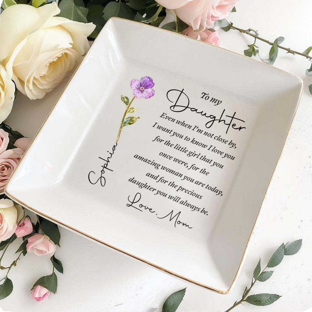 Personalized Jewelry Dish Custom Name Flower Gift for Daughter Jewelry Dish GradoCreations